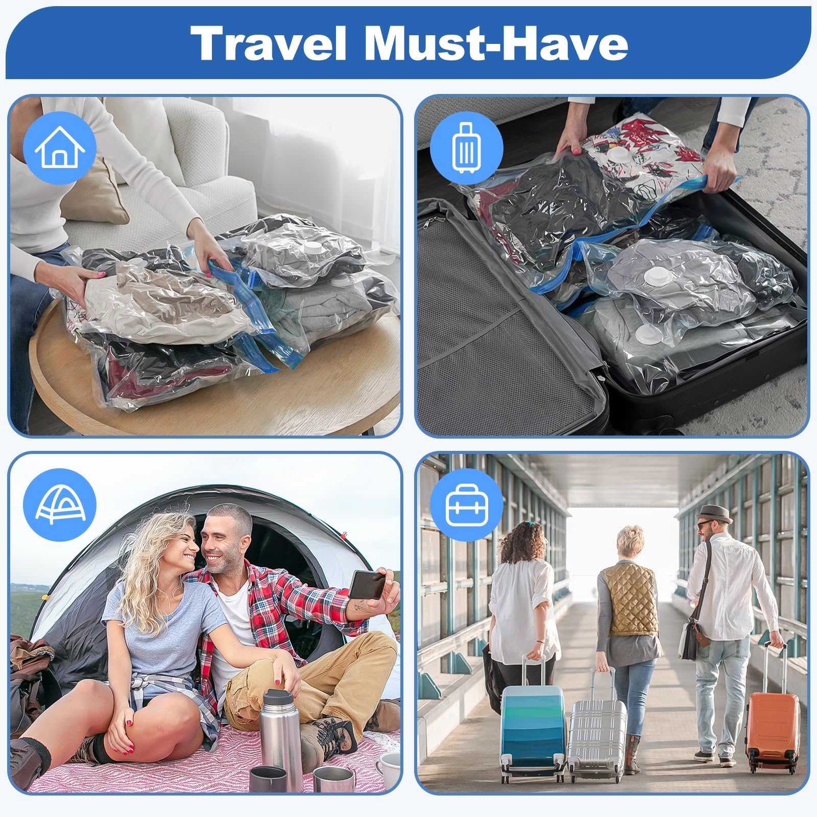 VMstr Travel Vacuum Storage Bags with Electric Pump - 8 Pack Space Saver Bags for Clothes & Bedding | USB Powered Portable Compression Bags for Travel, Moving & Seasonal Storage