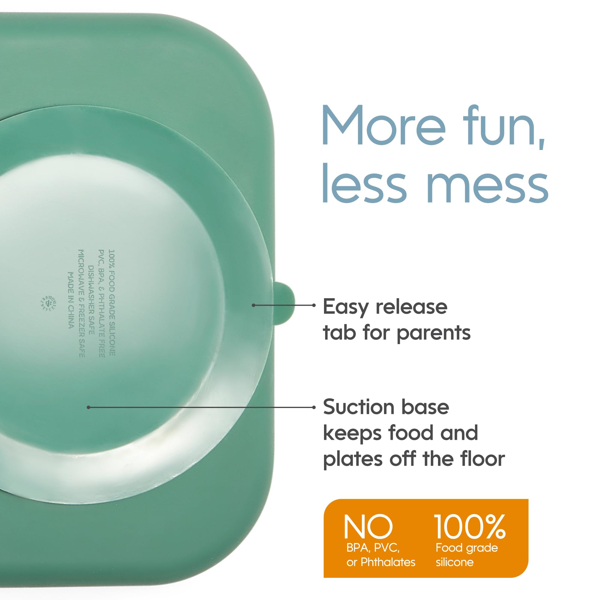 NumNum Silicone Toddler Suction Plates - 100% Food Grade Divided Baby Plates, BPA-Free & Dishwasher Safe - Non-Slip Kids Plates for High Chair & Dining Table - Perfect for Home, Daycare & Travel - 2 Pack (Blue/Green)