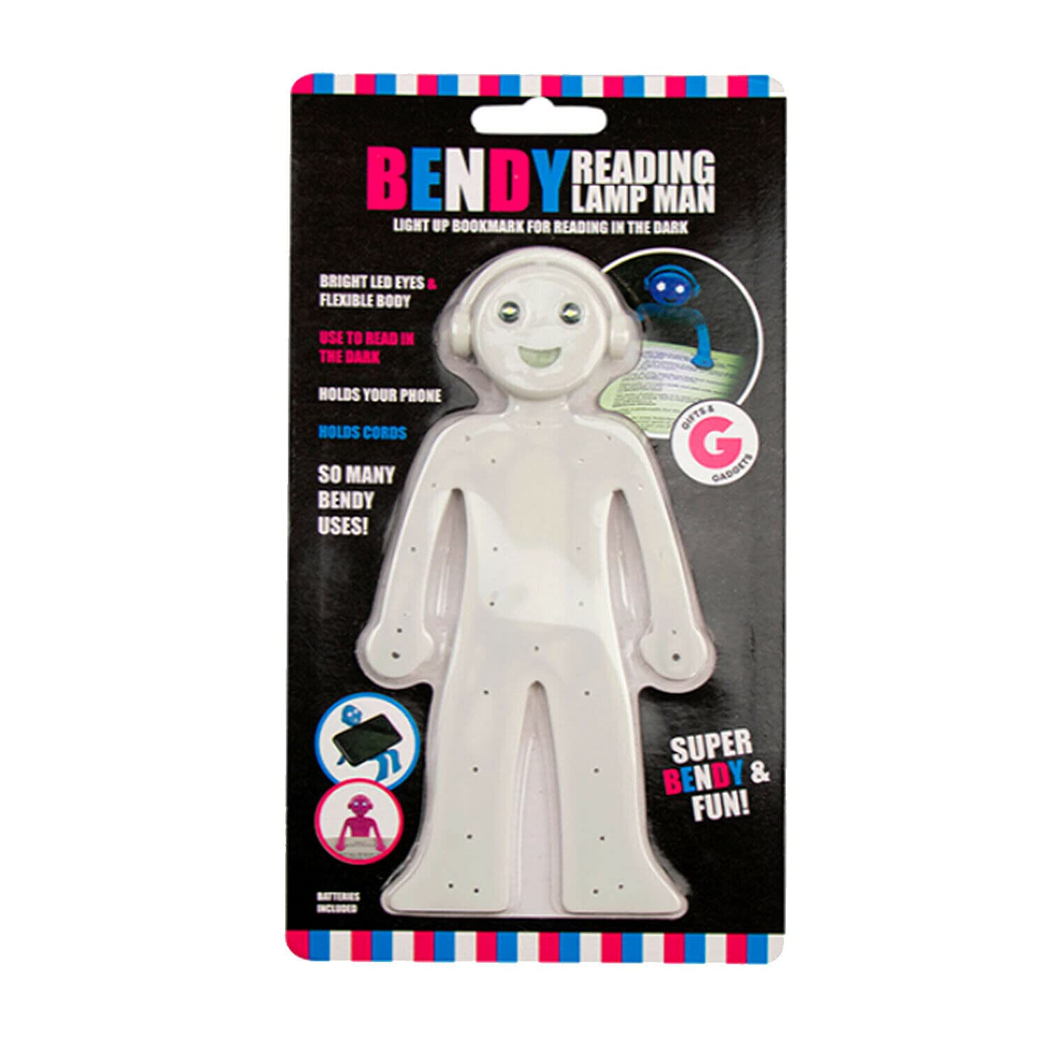 Flexible Novelty Reading Lamp with Portable Light Up Man - Adjustable Book Light for Study, Work, Repair & Crafts | Perfect Bookmark Holder & Desk Accessory (White) | Ideal for Night Reading, Office Use & DIY Projects