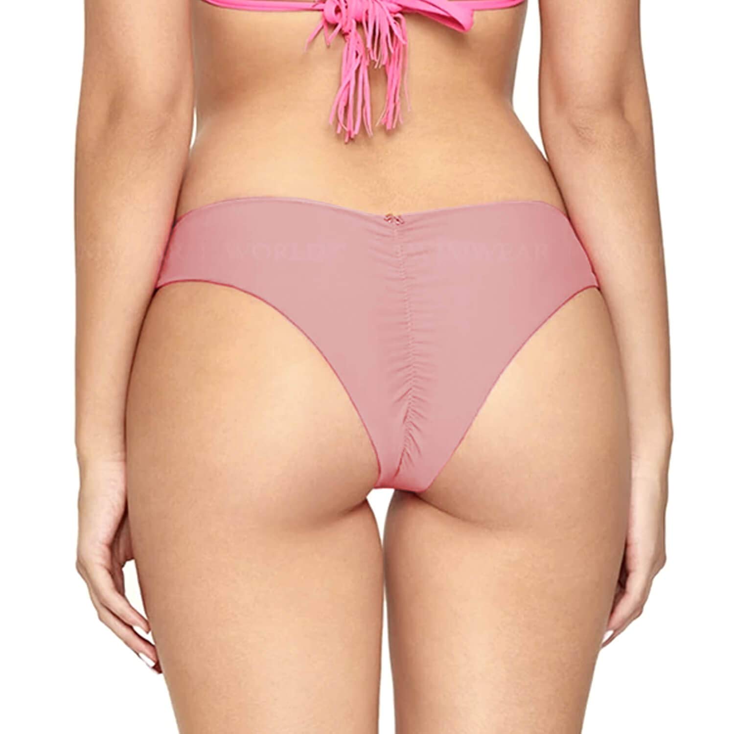 PQ Swim Women's Dusty Rose Brazilian Bikini Bottom - High Waisted Cheeky Swimwear for Beach & Pool | Summer Vacation Essential