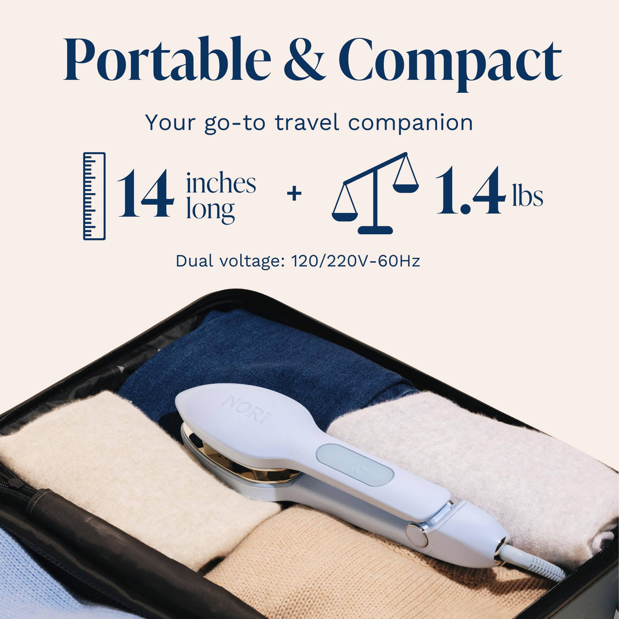 Nori Press Travel Steam Iron - Portable Handheld Iron with Adjustable Steam & 6 Fabric Settings - Wrinkle Remover for Clothes - No Ironing Board Needed - Perfect for Travel, Business Trips & Home Use - Blue