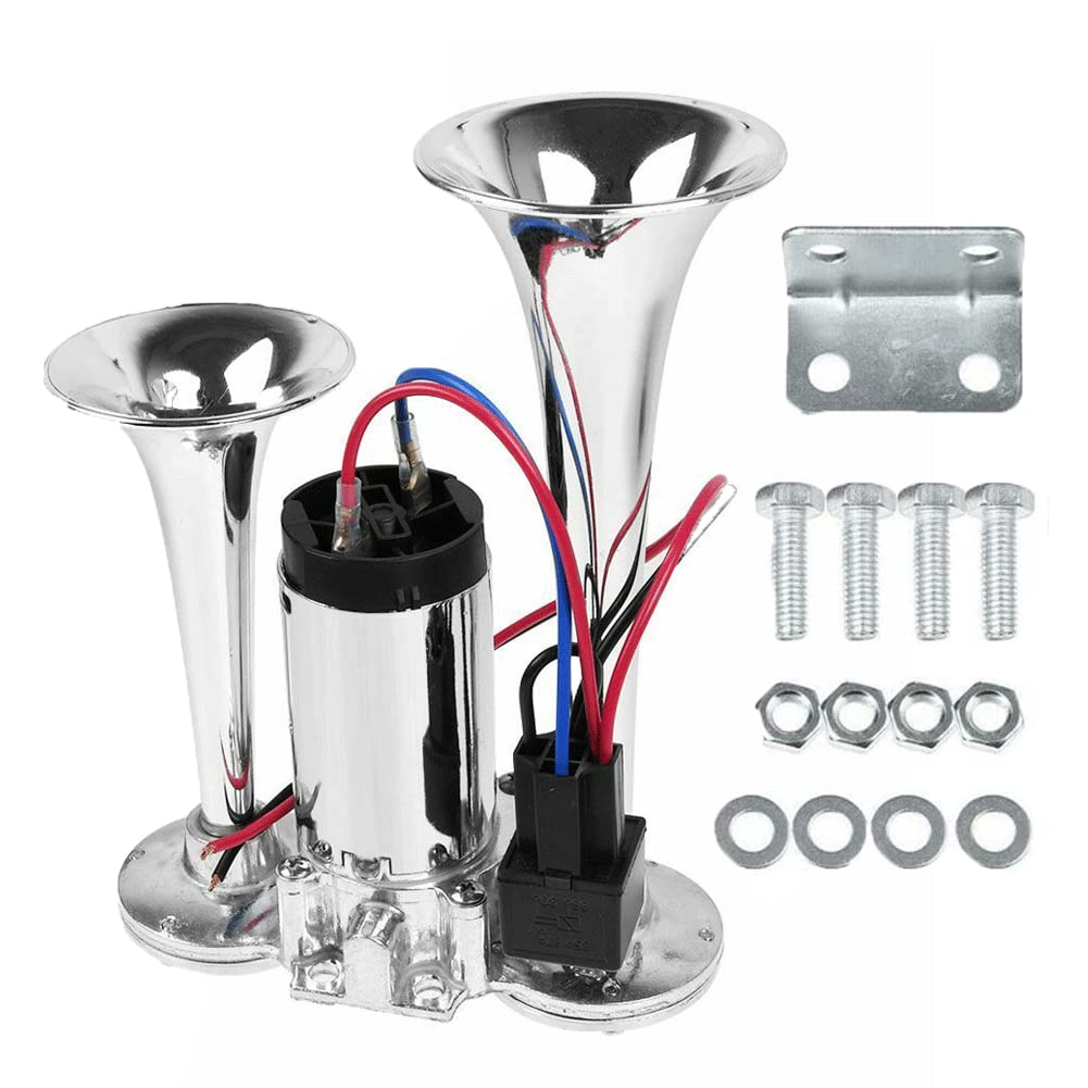 12V 600DB Super Loud Dual Trumpet Air Horn Kit with Compressor - Universal for Trucks, Boats, Lorries & 12V Vehicles | Train-Like Sound for Emergency Alerts & Safety Warnings