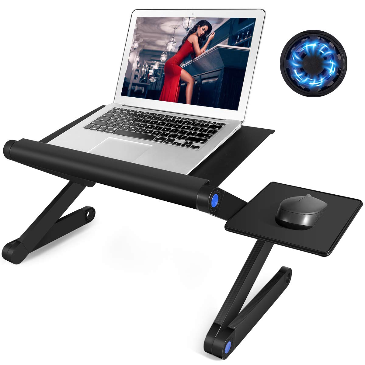 Adjustable Laptop Stand for Bed & Couch - Portable Ergonomic Laptop Table with Cooling Fan, Foldable Lap Desk for Work, Study, Gaming & Watching Movies in Bed or Living Room (Black)