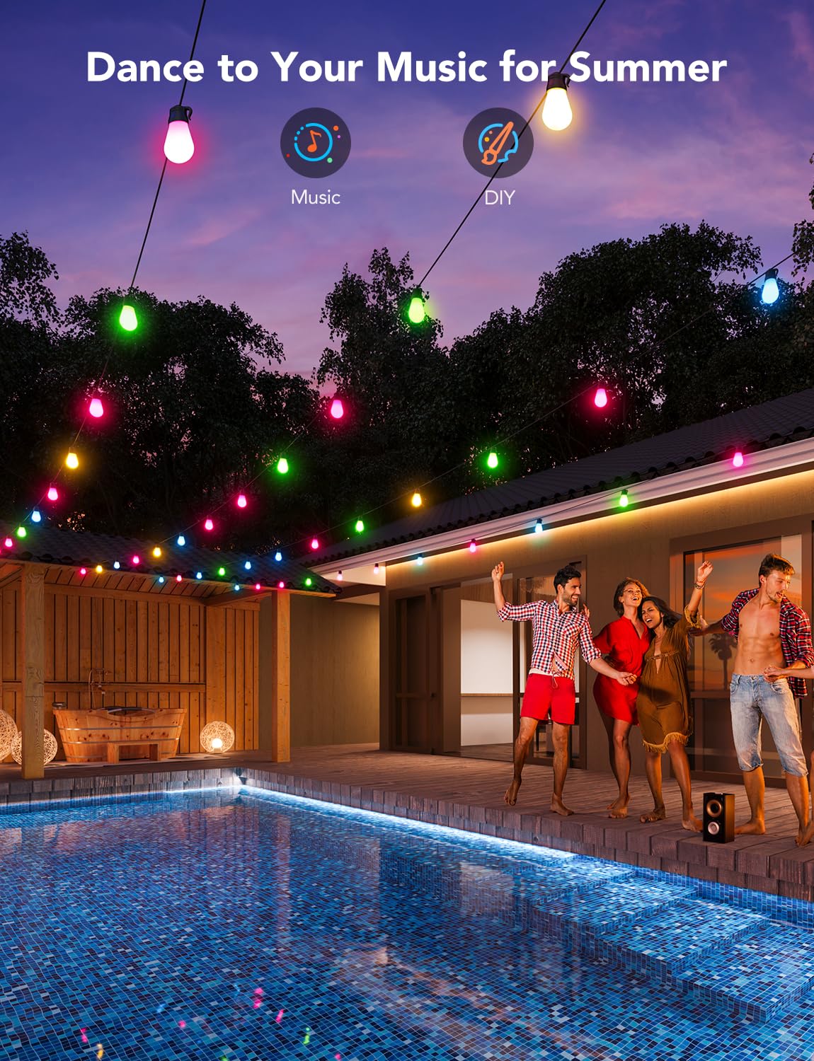 Govee H7020 Smart Outdoor String Lights - 48ft RGBIC & Warm White WiFi LED Bults, Alexa & App Controlled, IP65 Waterproof, Dimmable for Patio, Backyard, Garden & Outdoor Parties | Perfect for Christmas, Weddings & Landscape Lighting