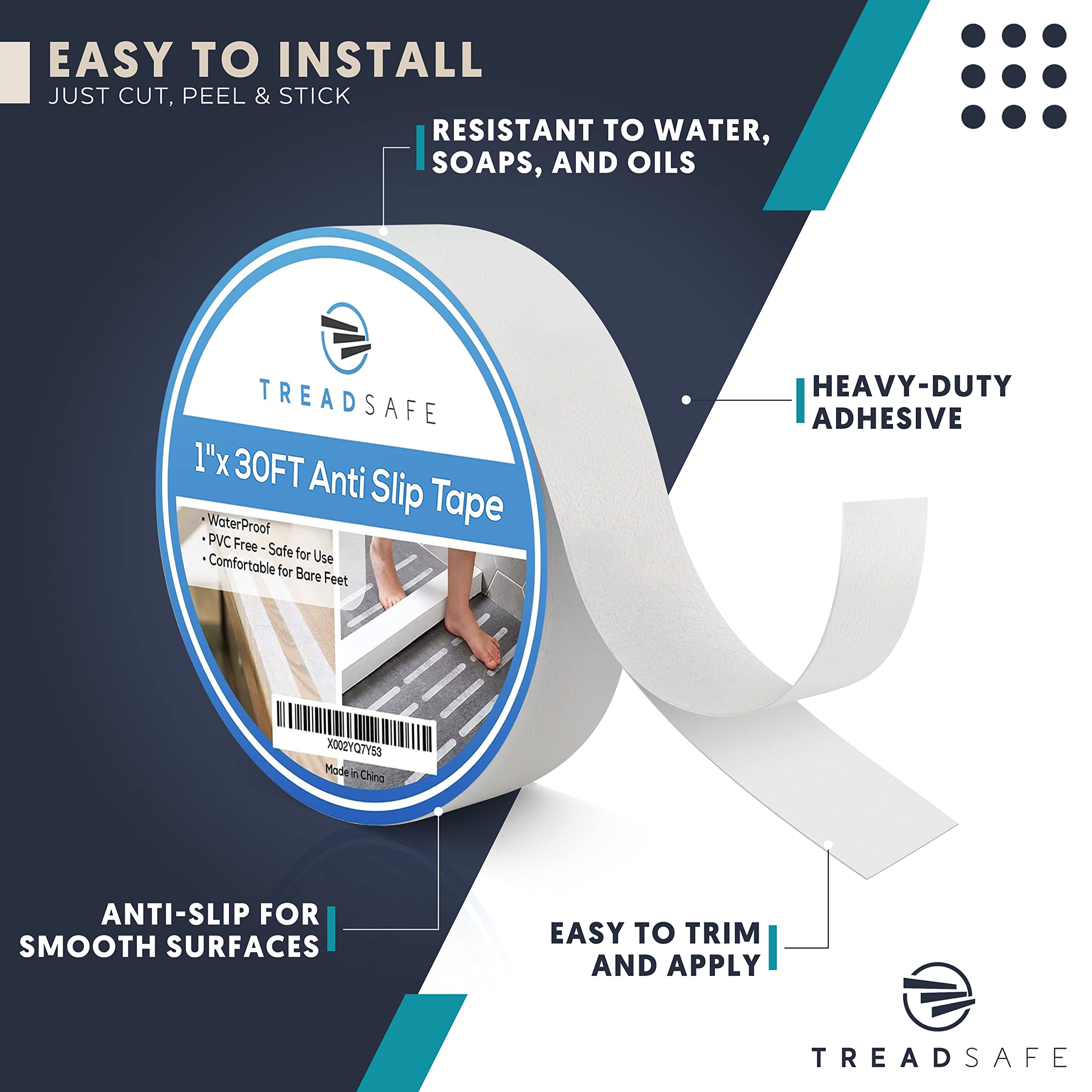 TREADSAFE Clear Non-Slip Stair Grip Tape - Indoor/Outdoor Anti-Slip Safety Strips for Wooden Steps | Perfect for Home, Office & Commercial Staircase Safety