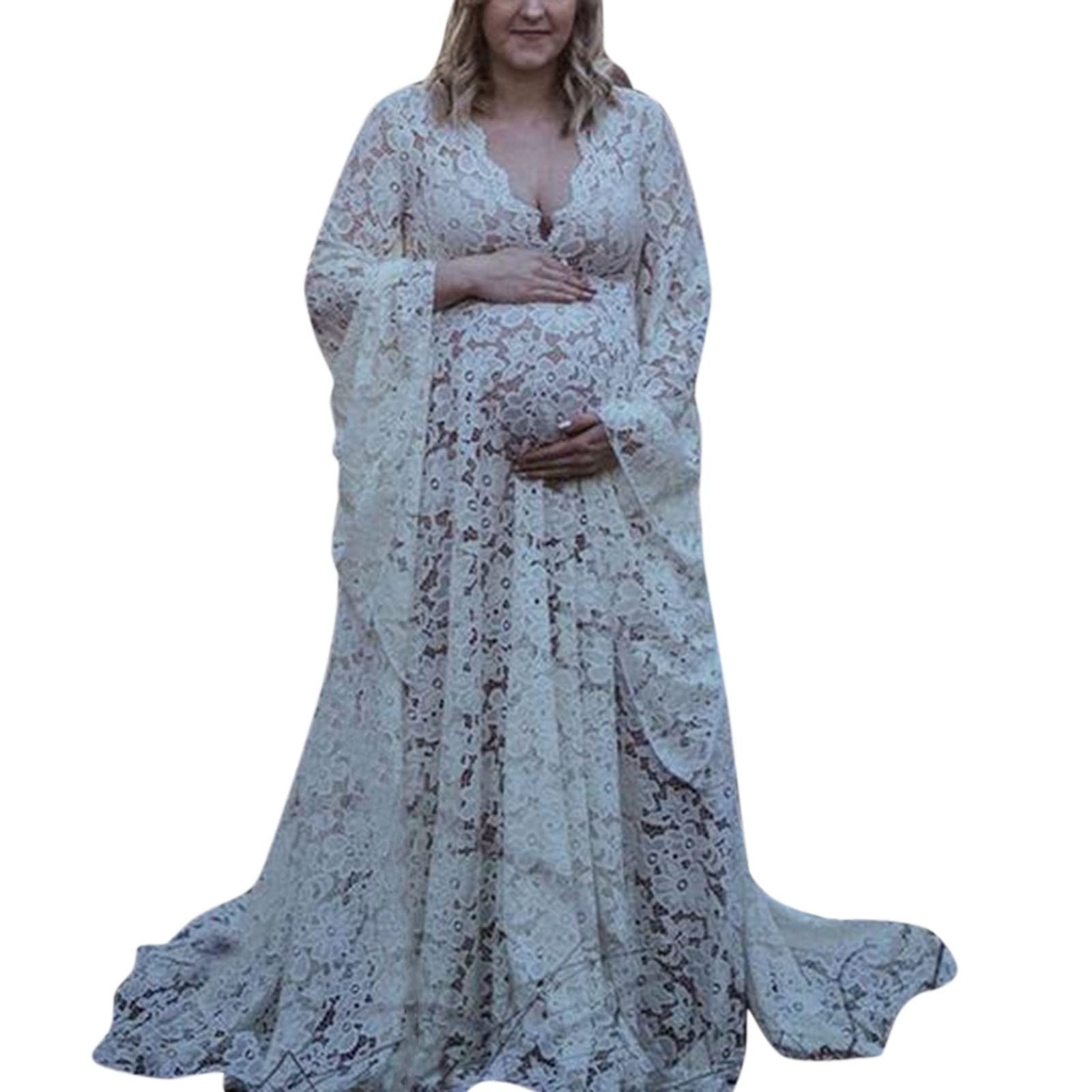 2022 Women's Summer Boho Lace Maternity Dress - Photoshoot & Casual Wear - White Size S - Perfect for Beach Vacations, Baby Showers & Outdoor Events