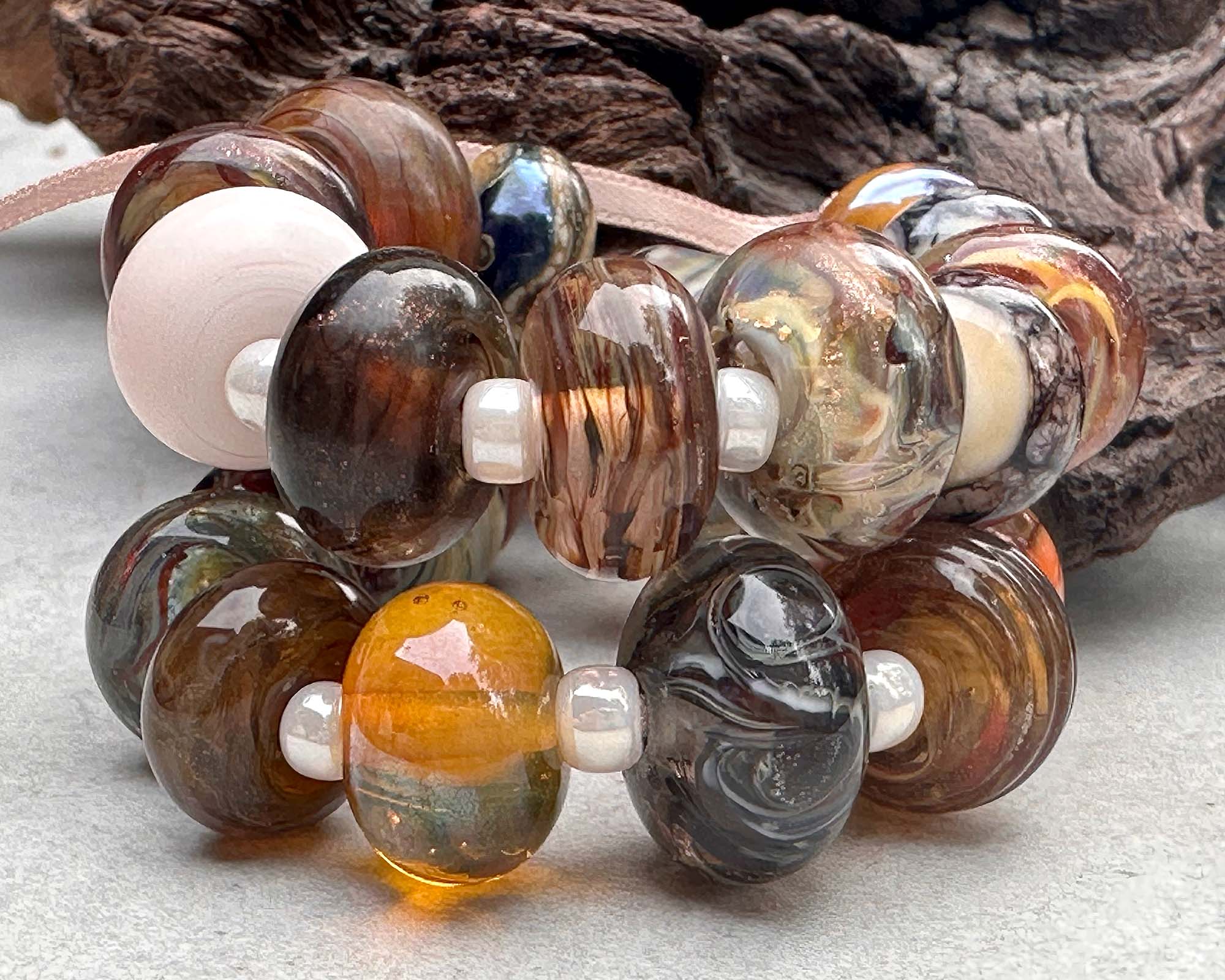 22pcs Brown Orphan Lampwork Glass Beads Set for Jewelry Making, DIY Crafts, Bracelets & Necklaces - SRA Certified Handmade Beads