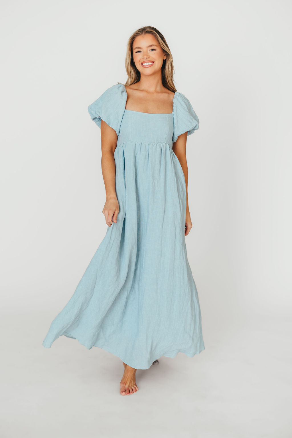 Candace Maxi Dress in Light Blue | 100% Linen Maternity Dress | Bump Friendly & Comfortable | Perfect for Summer, Beach, and Casual Outings