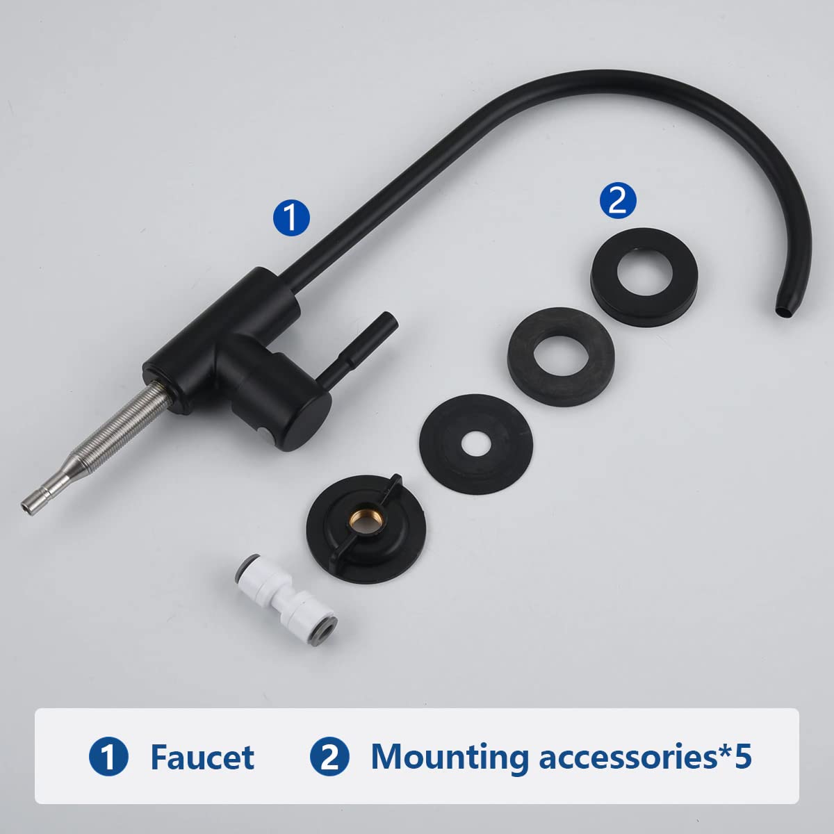 Aquieen SS 304 Kitchen RO Water Tap with Connecting Hose, Cold Water Provision, Black Finish for Modern Home Kitchens