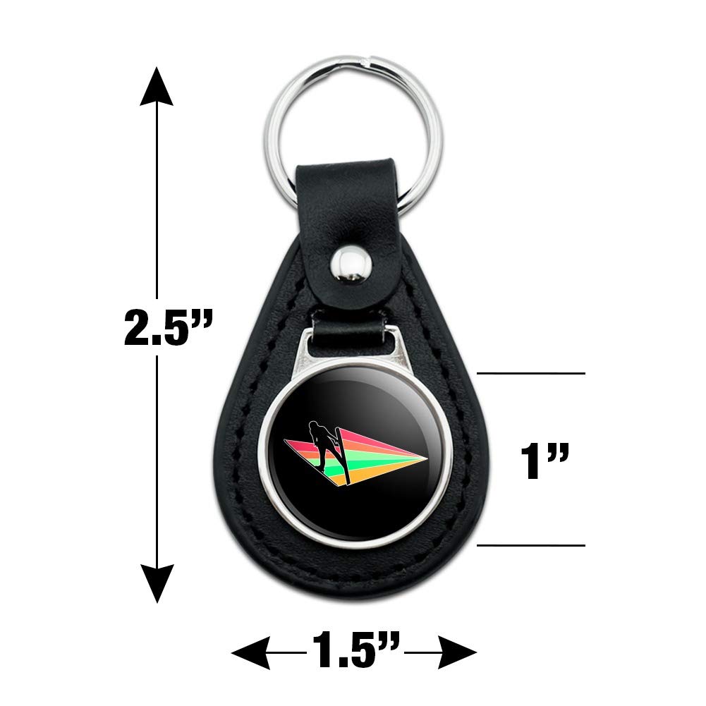 GRAPHICS & MORE Black Leather Ski Jumping Rainbow Keychain - Durable & Stylish Key Ring for Ski Enthusiasts, Perfect for Backpacks, Luggage & Gift Giving