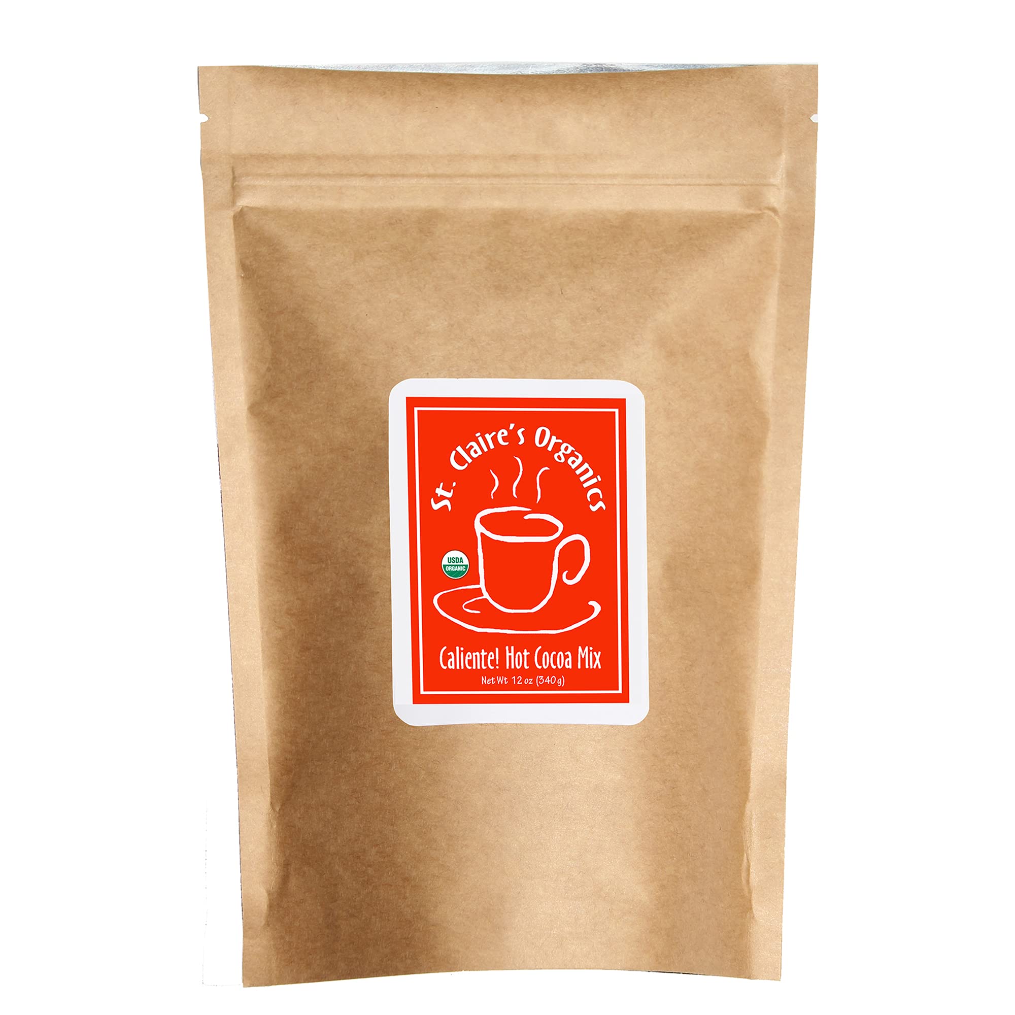 Organic Hot Cocoa Mix by St. Claire's - Caliente Flavor, 12oz Resealable Bag (20 Servings) | Allergen-Free, Vegan, Non-GMO, Gluten-Free Hot Chocolate Powder | Perfect for Winter Warmth, Holiday Gifts & Cozy Nights by the Fireplace