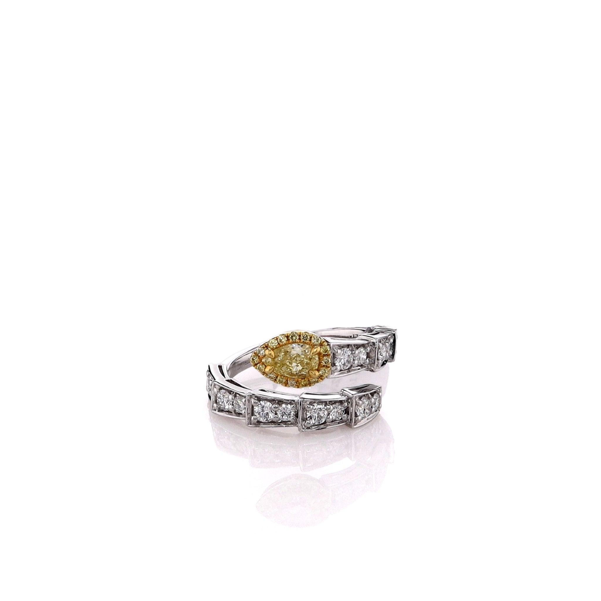 18K Two-Tone Yellow and White Gold Diamond Bypass Ring for Women | Elegant Wedding, Engagement & Anniversary Jewelry Gift