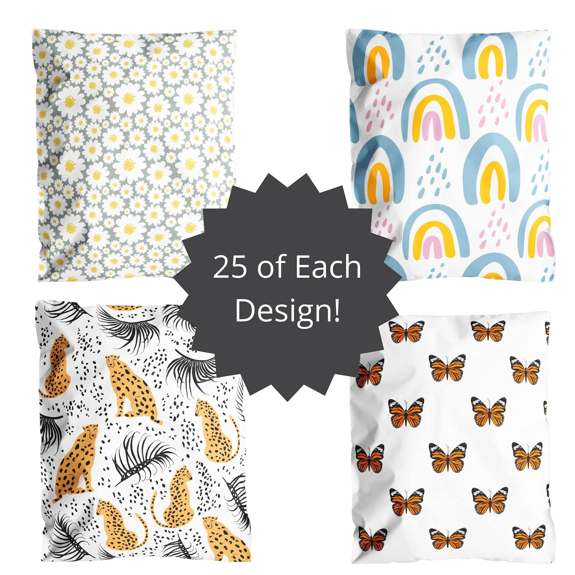 100 Pack Waterproof & Tear Resistant Poly Mailers | Small Business Shipping Envelopes for Clothes | Variety Pack of Cute Mailing Bags | Perfect for Ecommerce, Retail & Online Store Packaging