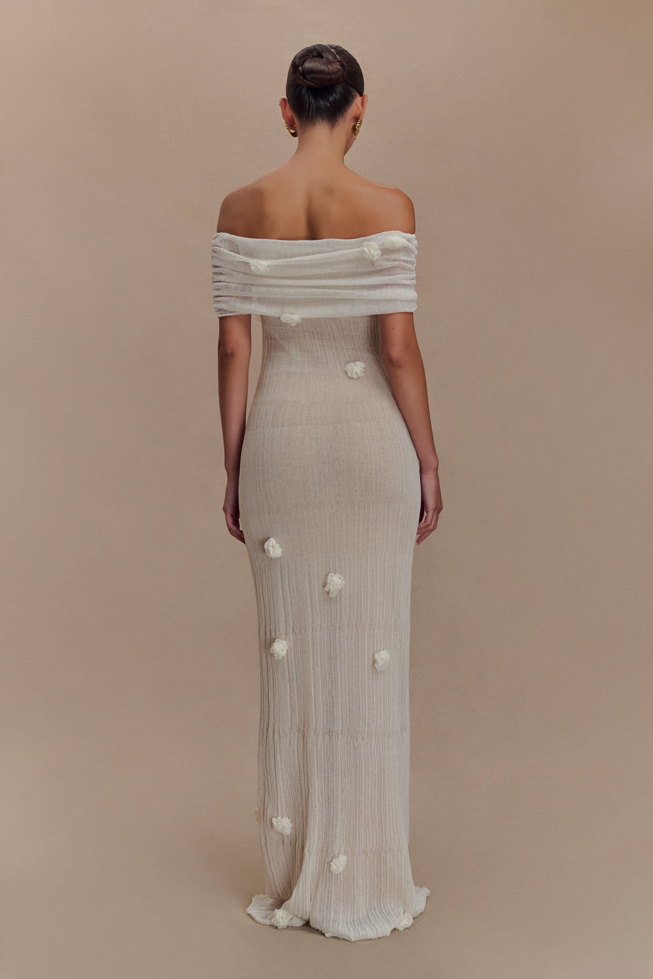 Brynn Orchid Knit Maxi Dress - Ivory | Elegant Floral Print Long Dress for Women | Perfect for Weddings, Parties & Summer Vacations
