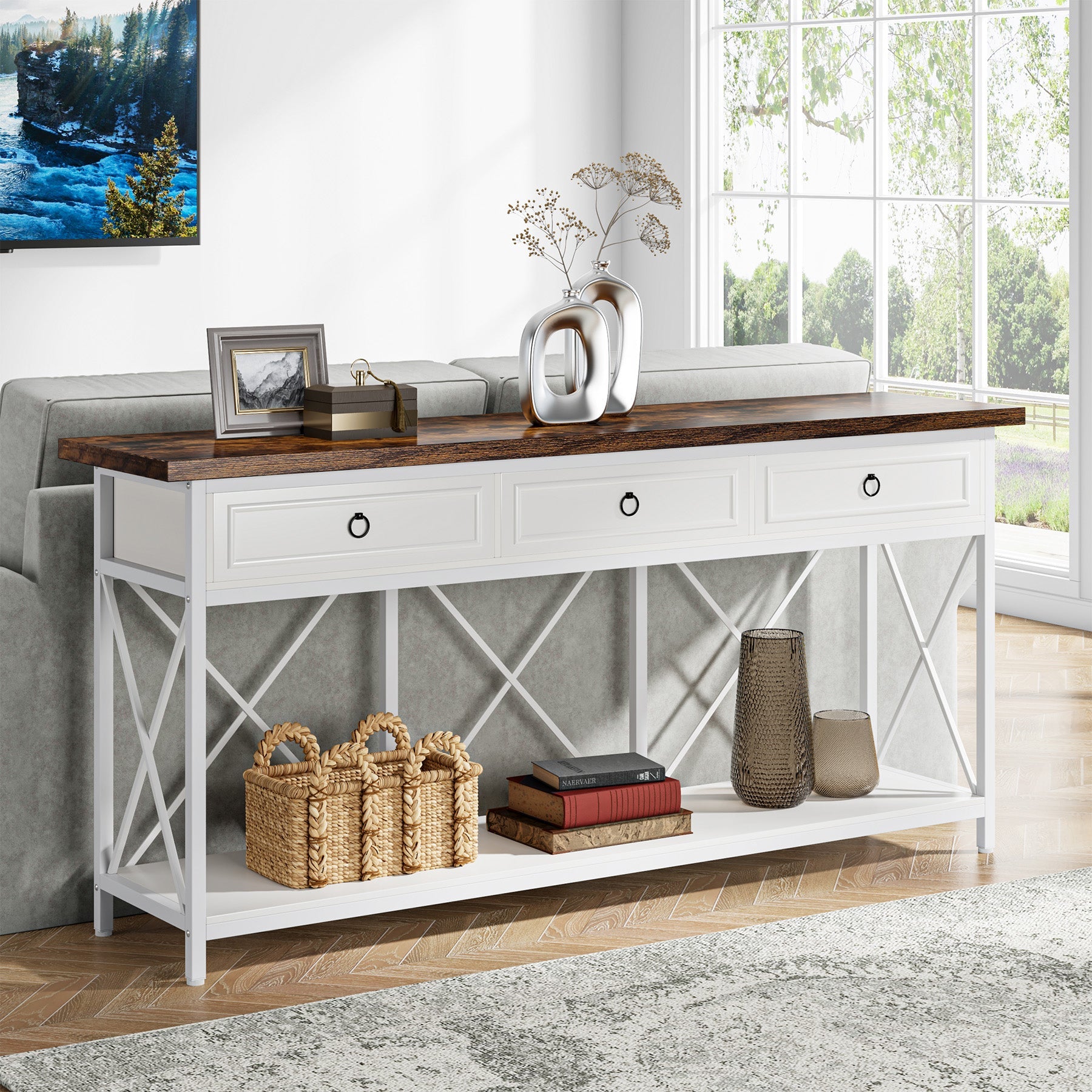 3 Drawer Console Table with Storage Shelf - 70.8