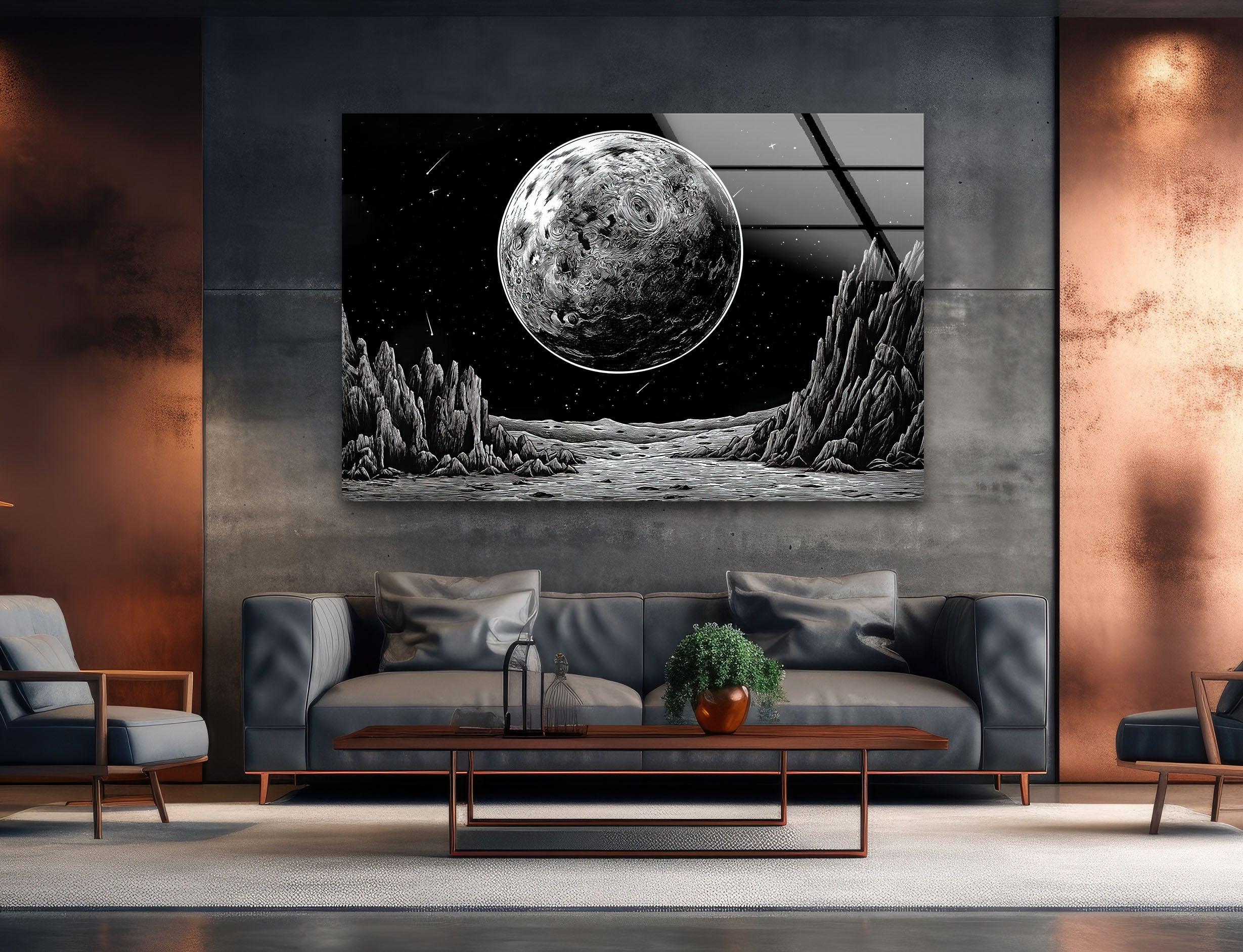 Black Moon Glass Wall Art - Handmade Modern Home Decor for Living Room, Bedroom & Office - Unique Glass Artwork for Stylish Interior Design