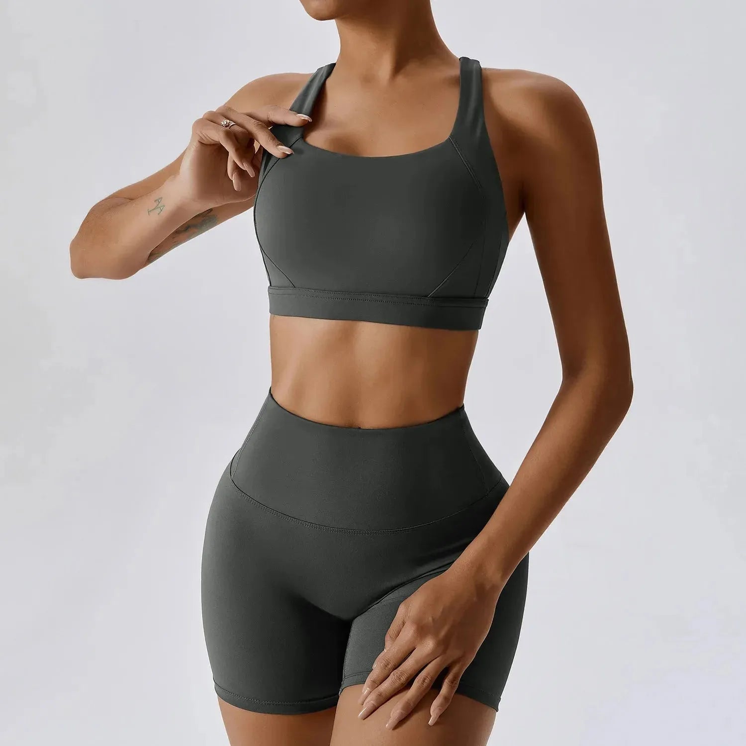 Nude Feeling Yoga Sport Sets for Women - Summer Fitness Workout Clothes with Cross Back Sports Bra & Gym Shorts | Perfect for Yoga, Running, Gym & Outdoor Activities
