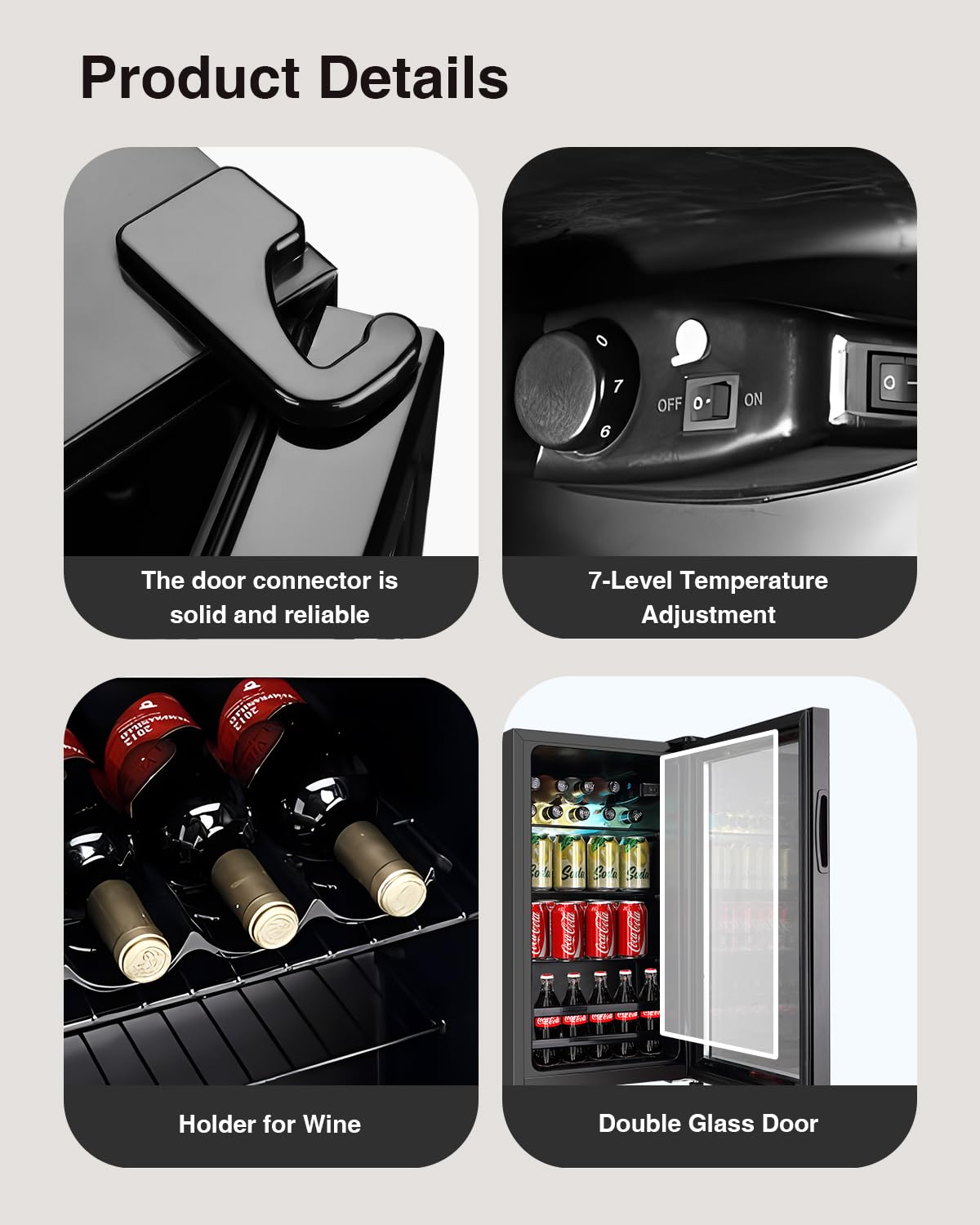 FLB-60 120 Can Freestanding Beverage Cooler Refrigerator with Glass Door - Compact Drink Dispenser for Office, Bar, Home - Adjustable Removable Shelves, Black - Perfect for Parties, BBQs and Entertaining Guests