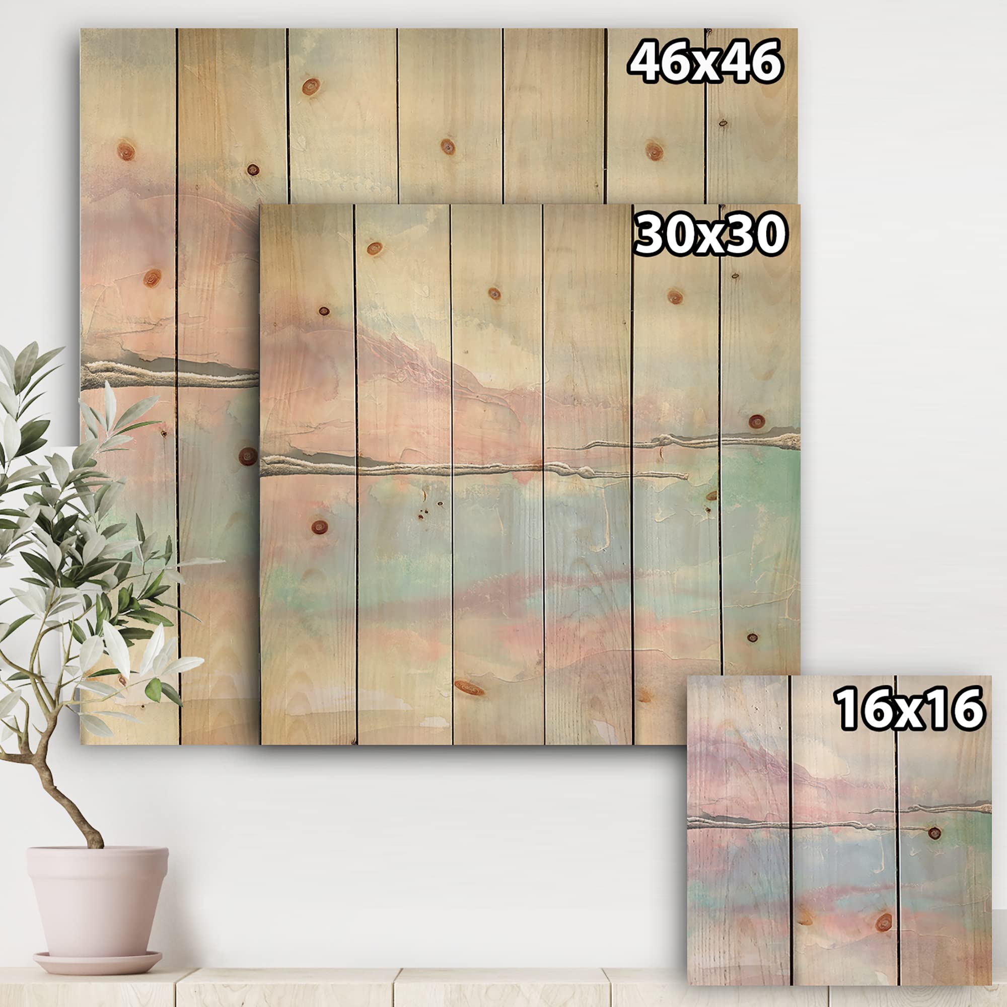 Metallic Shabby Pink Wood Wall Decor | Shabby Chic Blue Wood Wall Art | Large Abstract Wood Panels Printed on Natural Pine | Rustic Home Decor for Living Room, Bedroom & Office