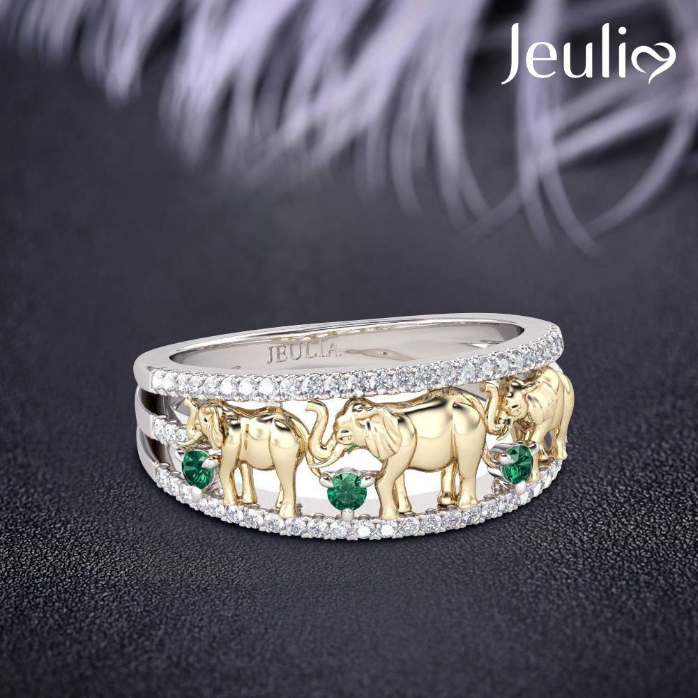 Jeulia 1.5 Carat Cubic Zirconia Elephant Ring - Sterling Silver 14K Gold Plated Wedding Band for Women & Men | Engagement, Promise & Anniversary Jewelry Gift for Elephant Lovers