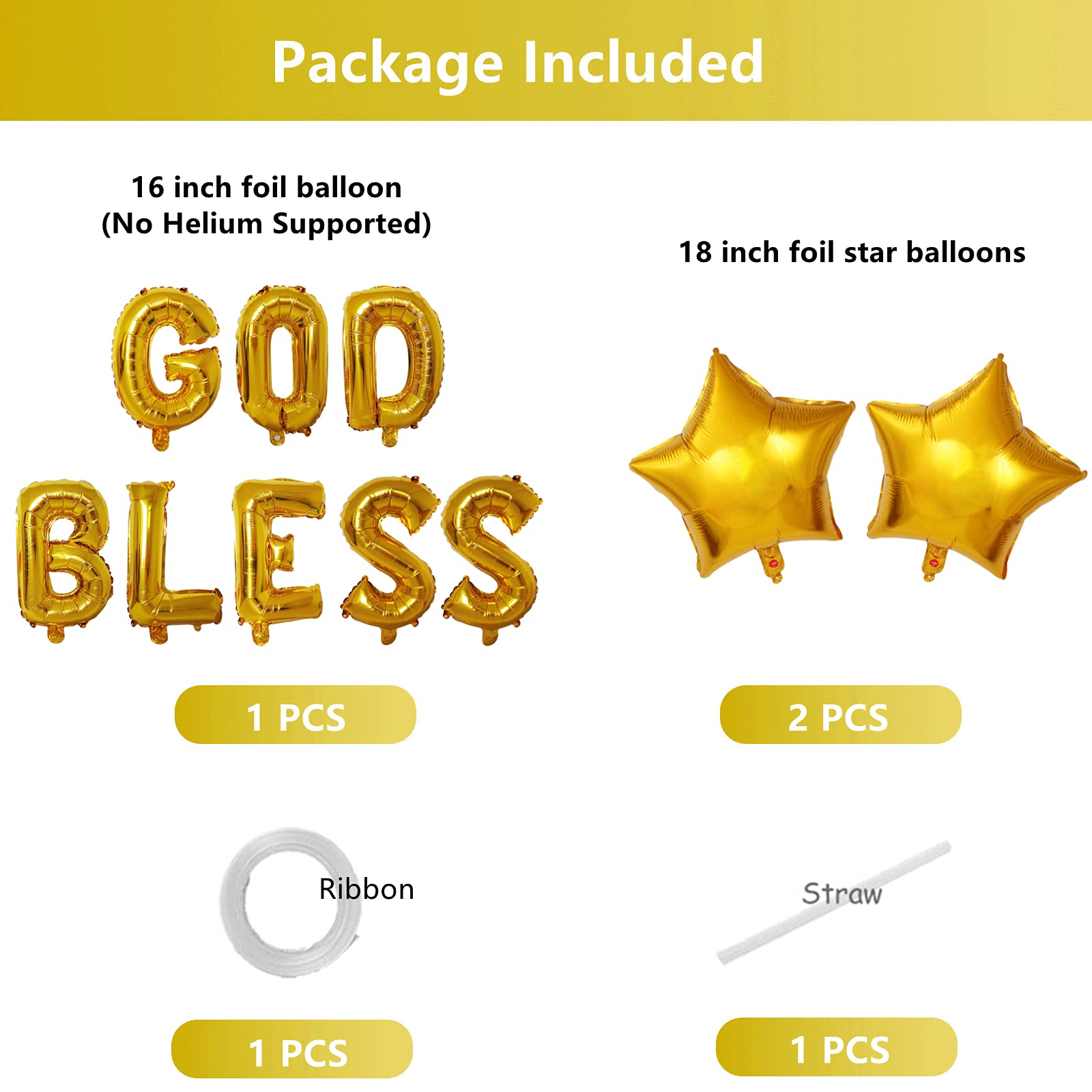 God Bless Balloons Banner - First Communion & Confirmation Decorations with 2 Star Balloons - Perfect for Baby Showers, Baptisms & Religious Celebrations