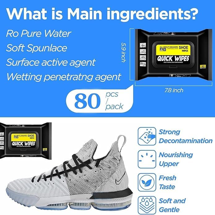 KD ZONE Shoe Wipes for Sneakers - 80 Count Pack | Quick Stain Remover & Instant Shoe Cleaner Wipes | Gentle on Leather, Canvas & Athletic Shoes | Perfect for Gym, Travel & Everyday Shoe Care