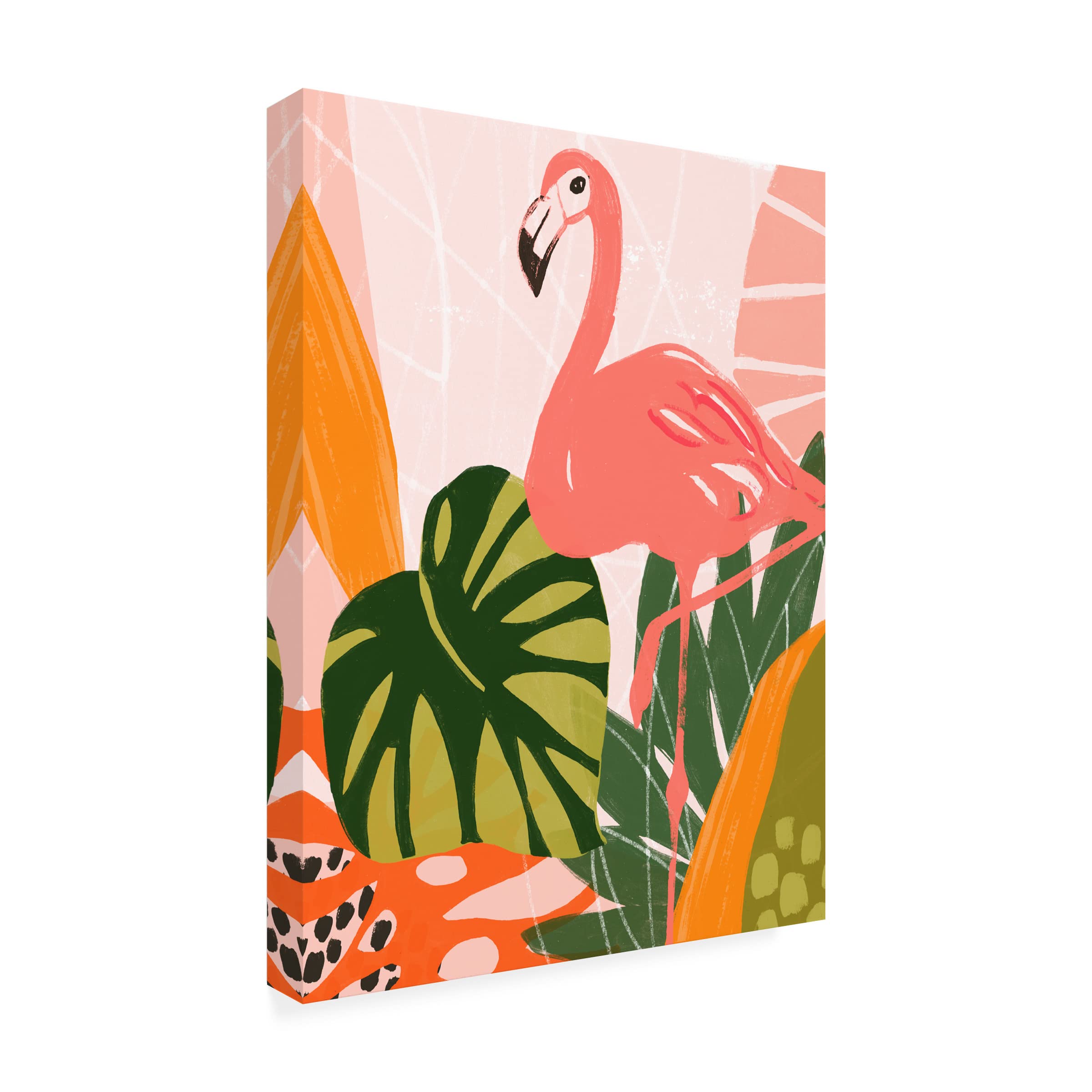 Jungle Flamingo I Canvas Wall Art Print by June Erica Vess - Tropical Flamingo Painting for Living Room, Bedroom & Office Decor
