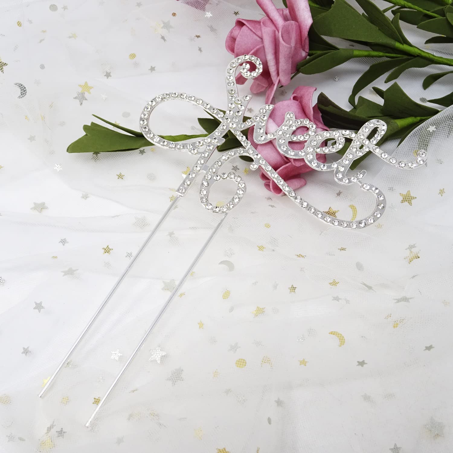 Honbay Sweet 16 Cake Topper - Premium Sparkly Crystal Rhinestone Birthday Cake Decoration for 16th Birthday Party (Silver) | Perfect for Quinceañera, Sweet Sixteen Celebrations & Milestone Birthday Cakes