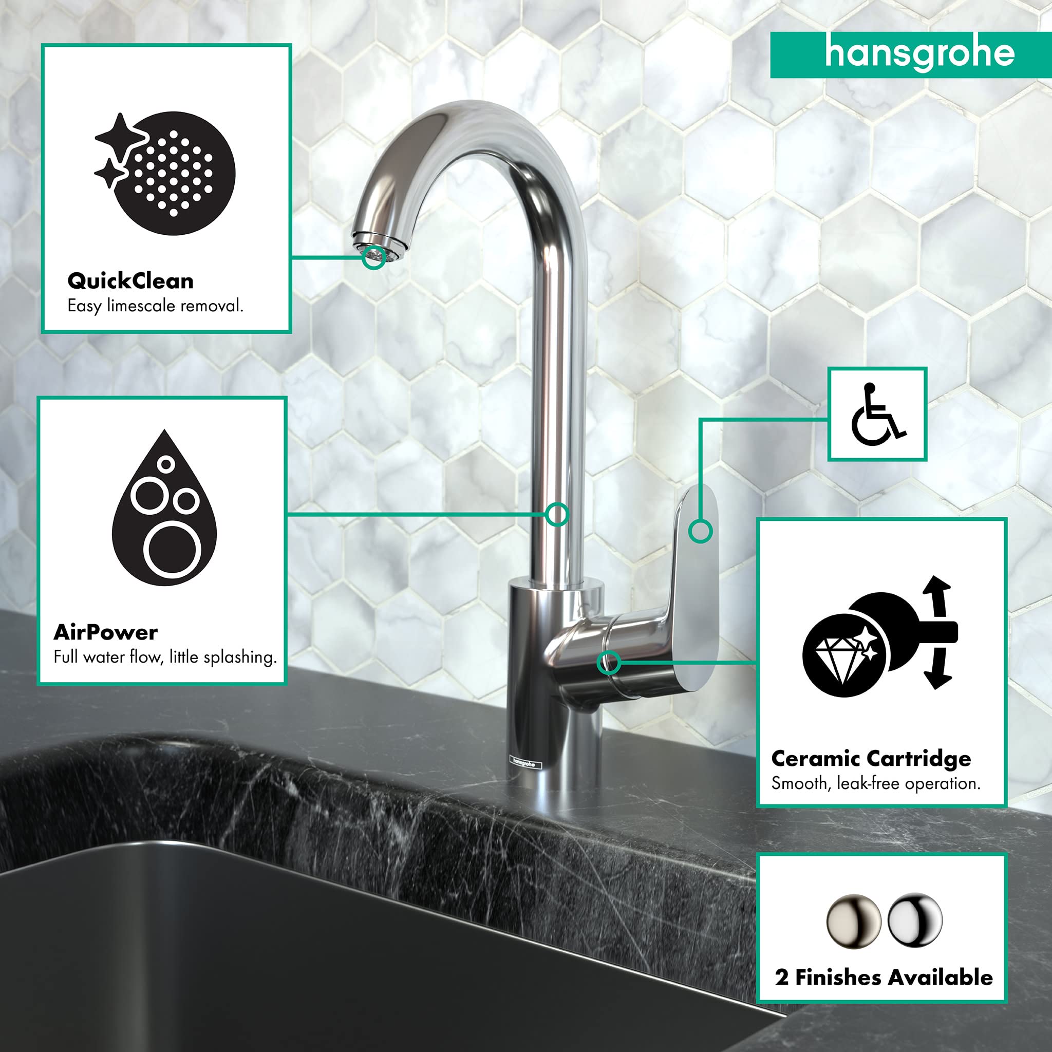 Hansgrohe Focus Chrome Bar Kitchen Faucet - Single Hole Bar Sink Faucet with High Arc Spout for Modern Kitchens, Water Bars & Wet Bars (Model 04507001) - Perfect for Small Sinks, Entertaining Areas & Commercial Use
