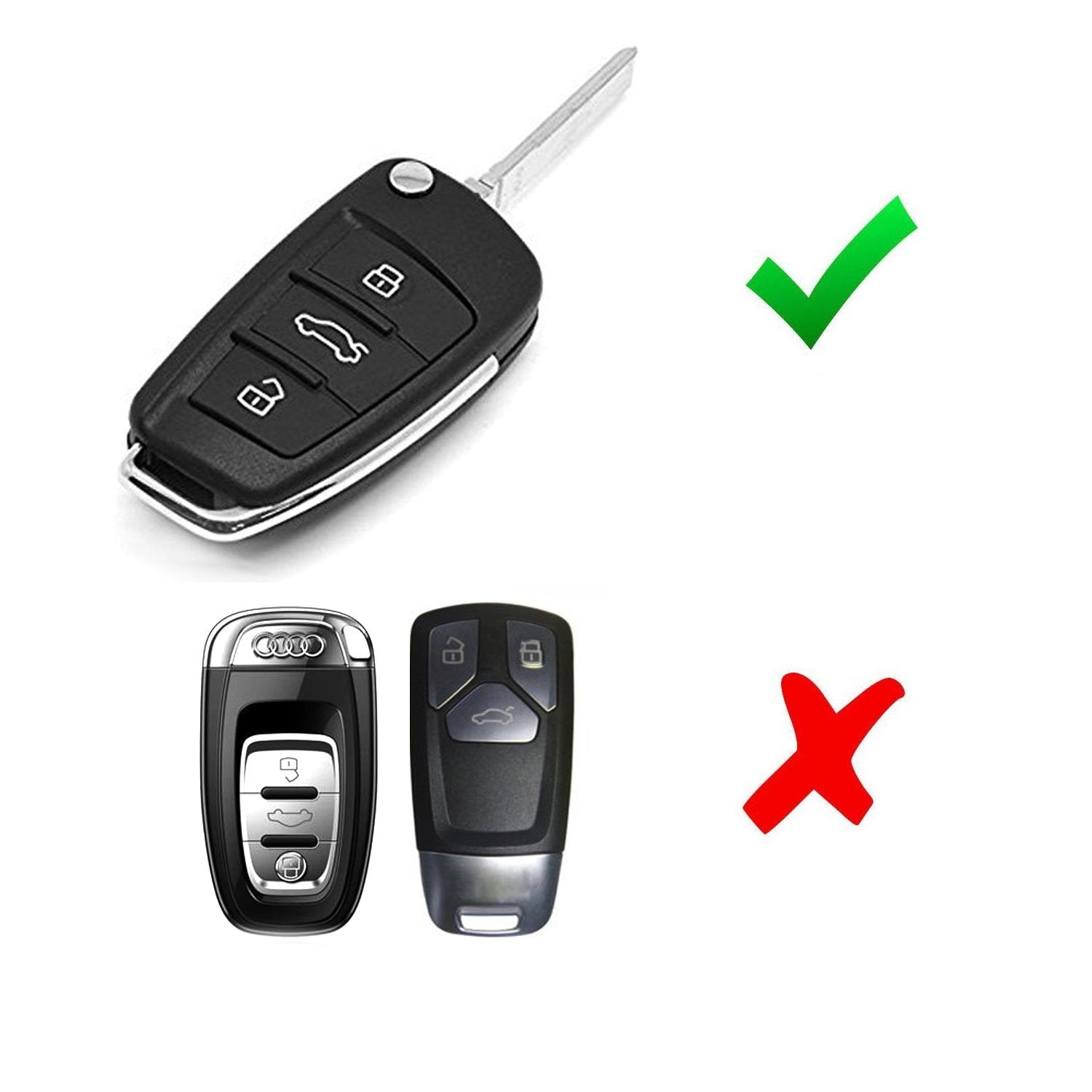 Premium Carbon Fiber Key Fob Cover for Audi A3/S3/A4/S4/A6/Q5/Q7/TT/R8 - Flip Blade Key Shell Replacement - Durable & Stylish Car Accessory for Enhanced Protection and Luxury Look