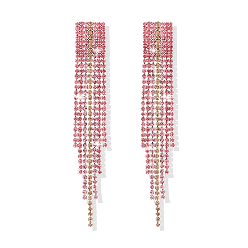 A1：pink long rhinestone tassel earrings