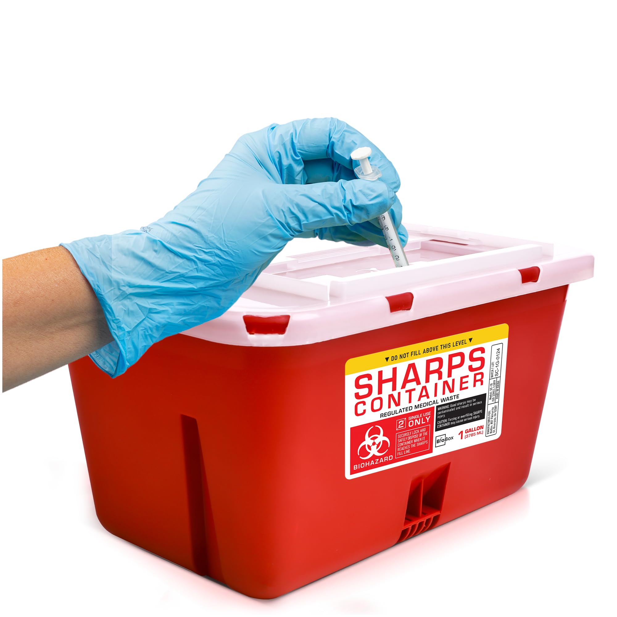 Large Sharps Container for Home & Lab Use - 1 Gallon Portable Needle Disposal Bin - Travel Size Biohazard Waste Container (Pack of 1) | Safe for Diabetic Supplies, Medical Waste & Tattoo Needles