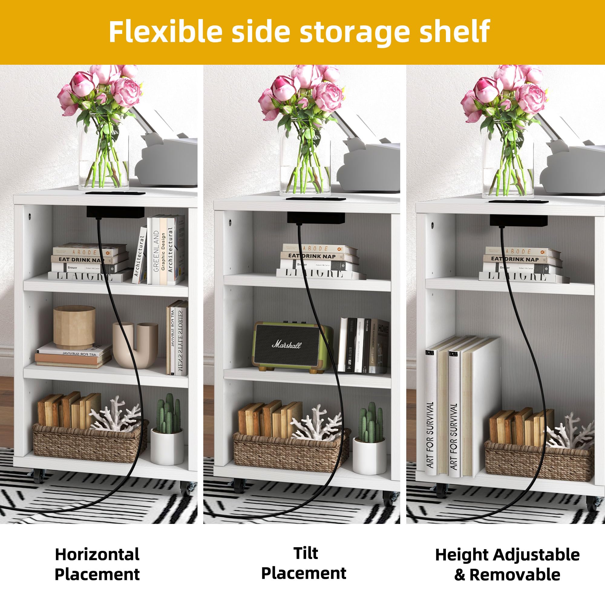 DWVO 3-Drawer Mobile File Cabinet with Lock - White Office Storage Organizer, Printer Stand with Charging Station for Home & Workspace - Perfect for Document Filing, Office Supplies Storage & Workspace Organization