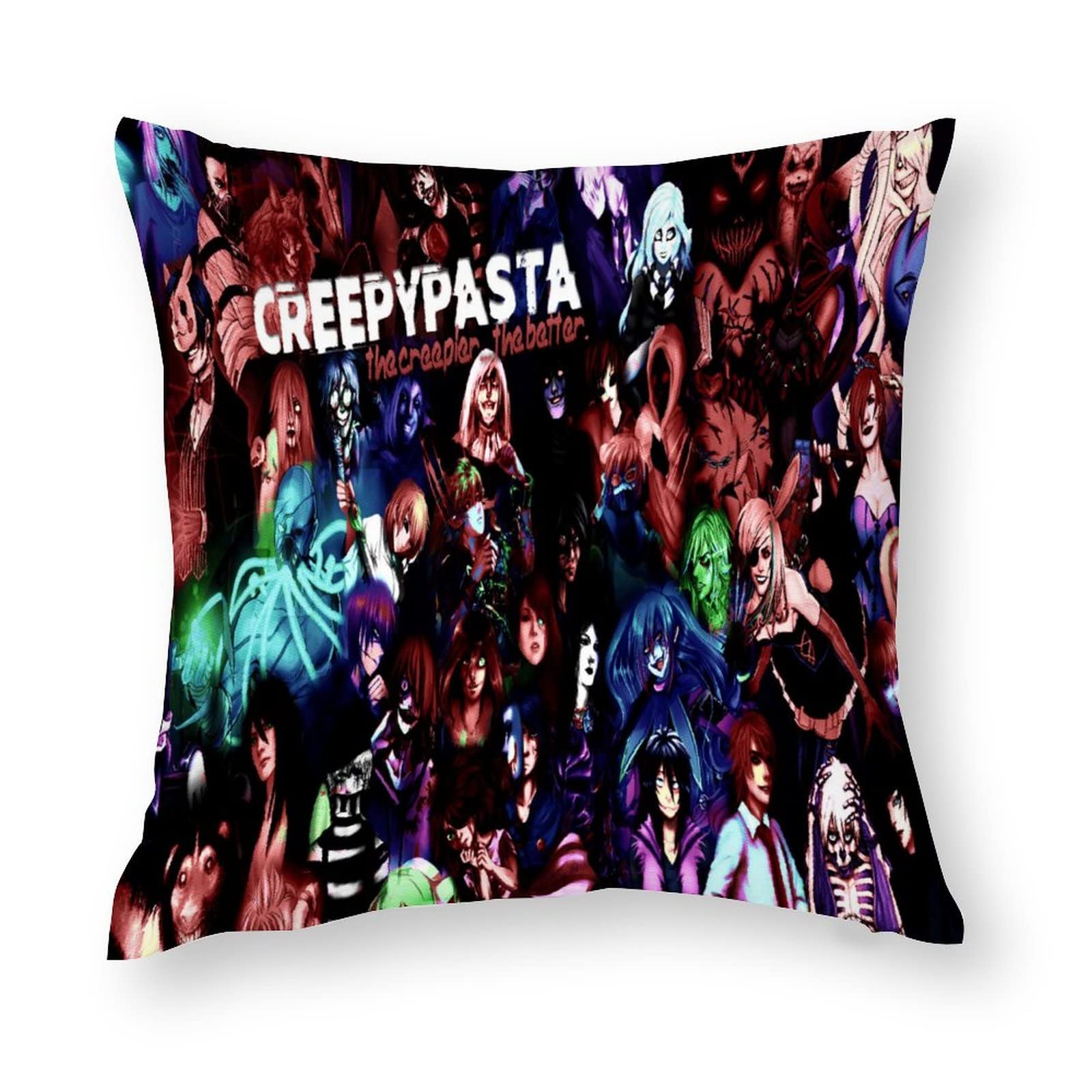 Soft 18x18 Inch Throw Pillow Covers - Decorative Square Cushion Cases for Sofa, Bed & Home Decor - Creepy Pasta Inspired Design - Perfect for Halloween, Living Room & Cozy Spaces