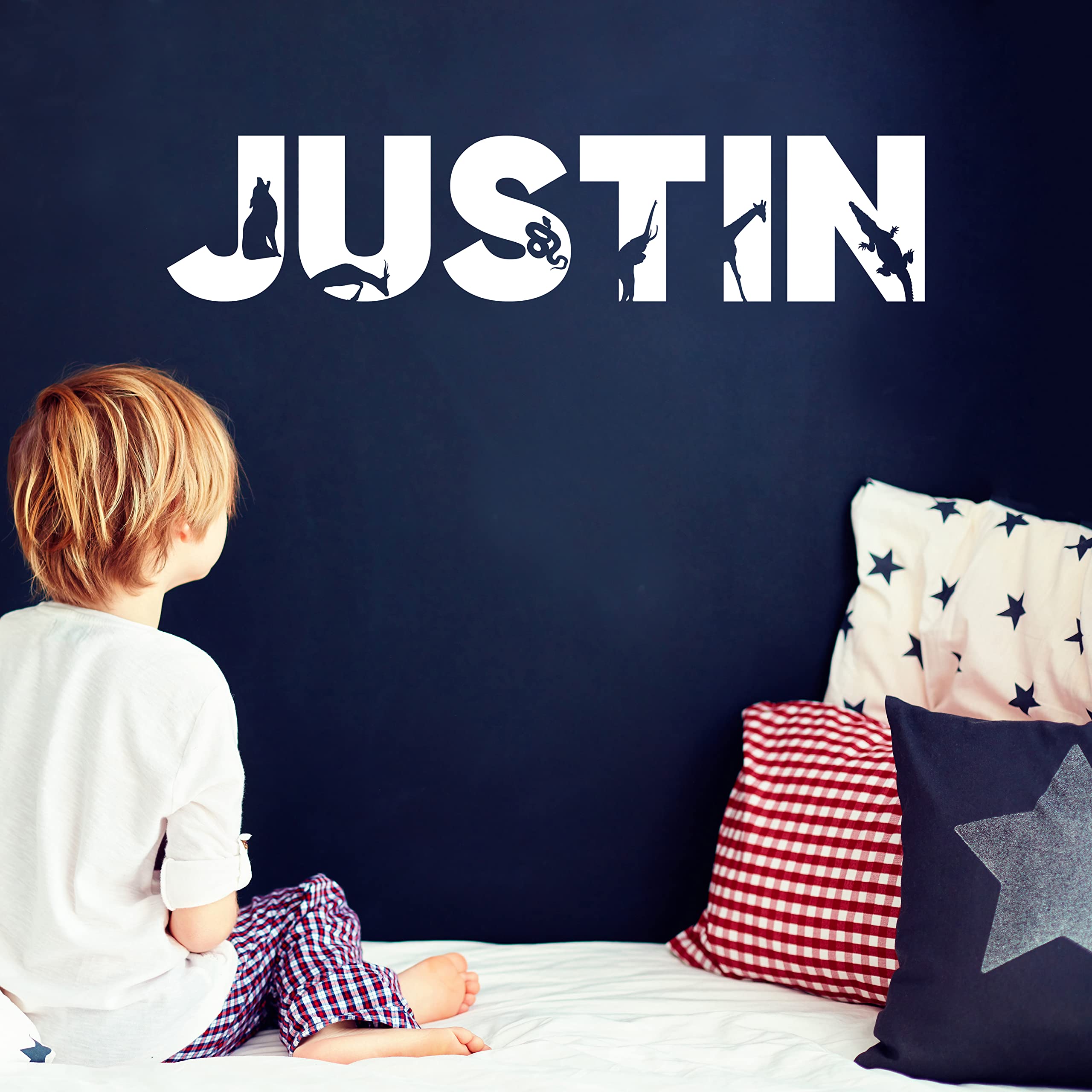 Custom Wall Name Decals - Safari & Jungle Animal Nursery Room Decor for Boys & Girls - Perfect for Kids Bedroom, Playroom & Nursery Wall Decorations