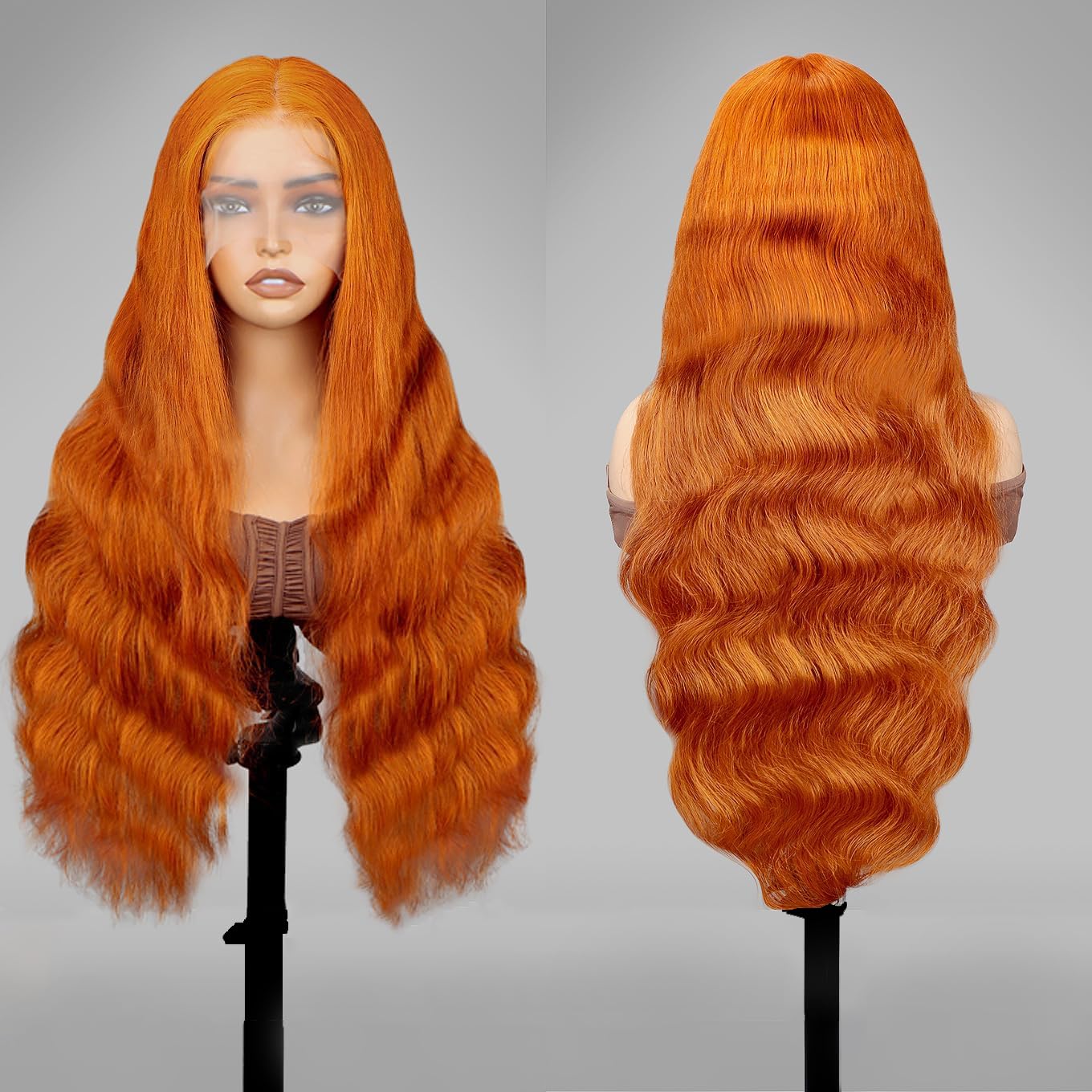 13x4 Ginger Lace Front Wig Human Hair - 28 Inch Pre Plucked Orange Body Wave HD Lace Frontal Wig for Women - 180% Density Glueless Human Hair Wig - Perfect for Cosplay, Daily Wear & Special Occasions