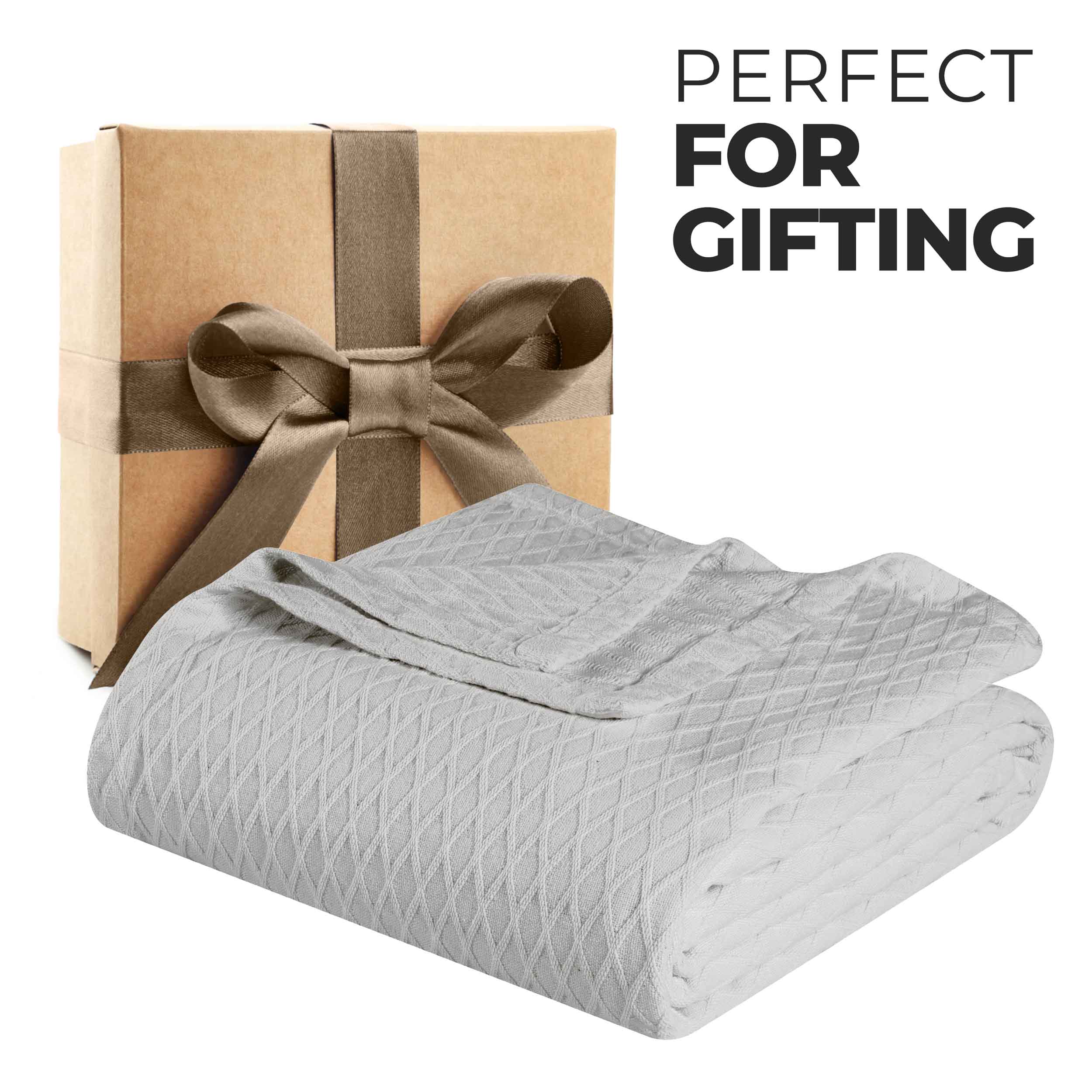Premium Cotton All-Season Diamond Pattern Bed Blanket & Sofa Throw - Soft Cozy Blanket for Bedroom, Living Room, Travel and Gift Giving