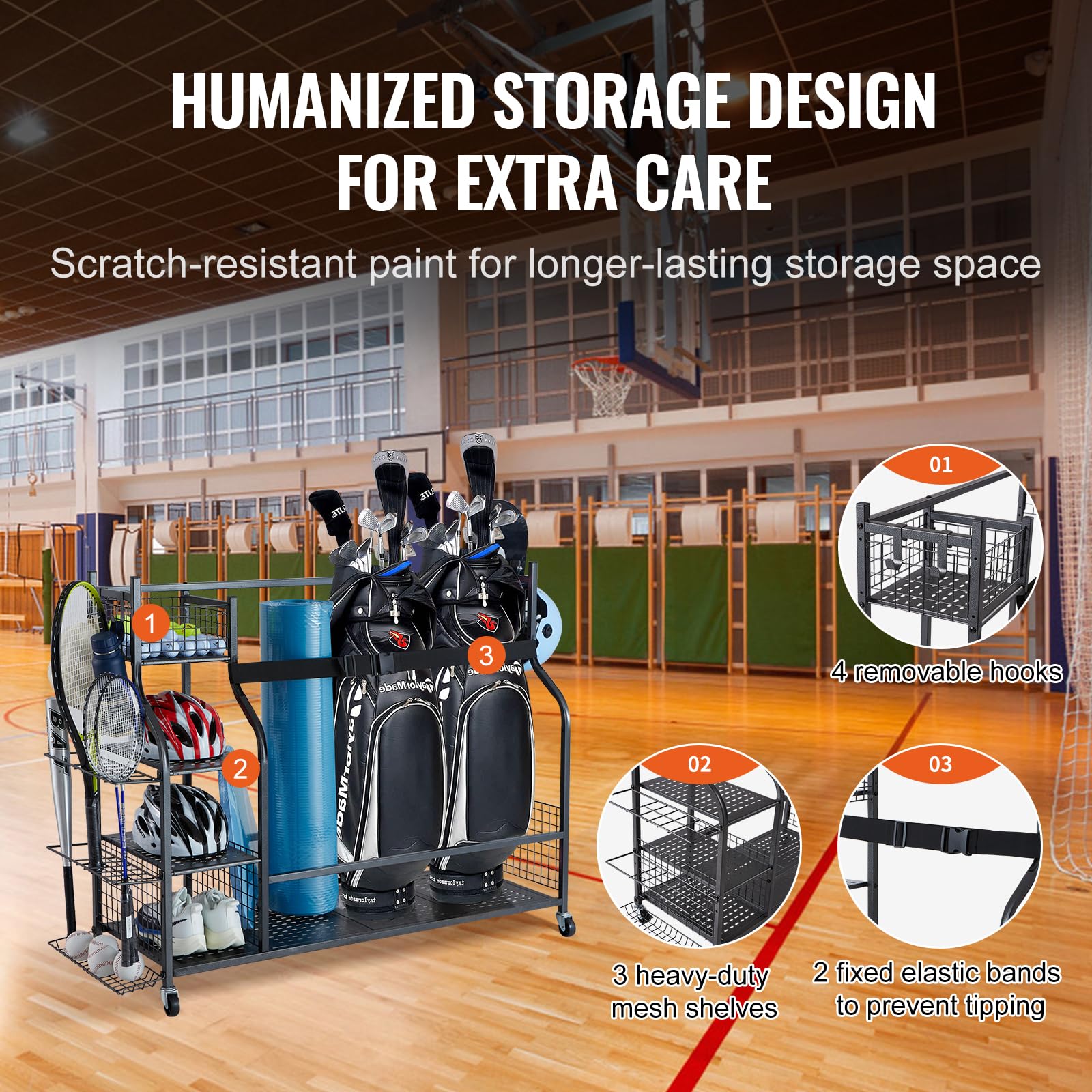VEVOR Golf Bag Organizer & Storage Rack Stand - Heavy Duty Golf Equipment Holder for Garage, Sports Gear & Toy Storage - Perfect for Golf Clubs, Balls & Accessories - Ideal for Home, Garage & Club Organization