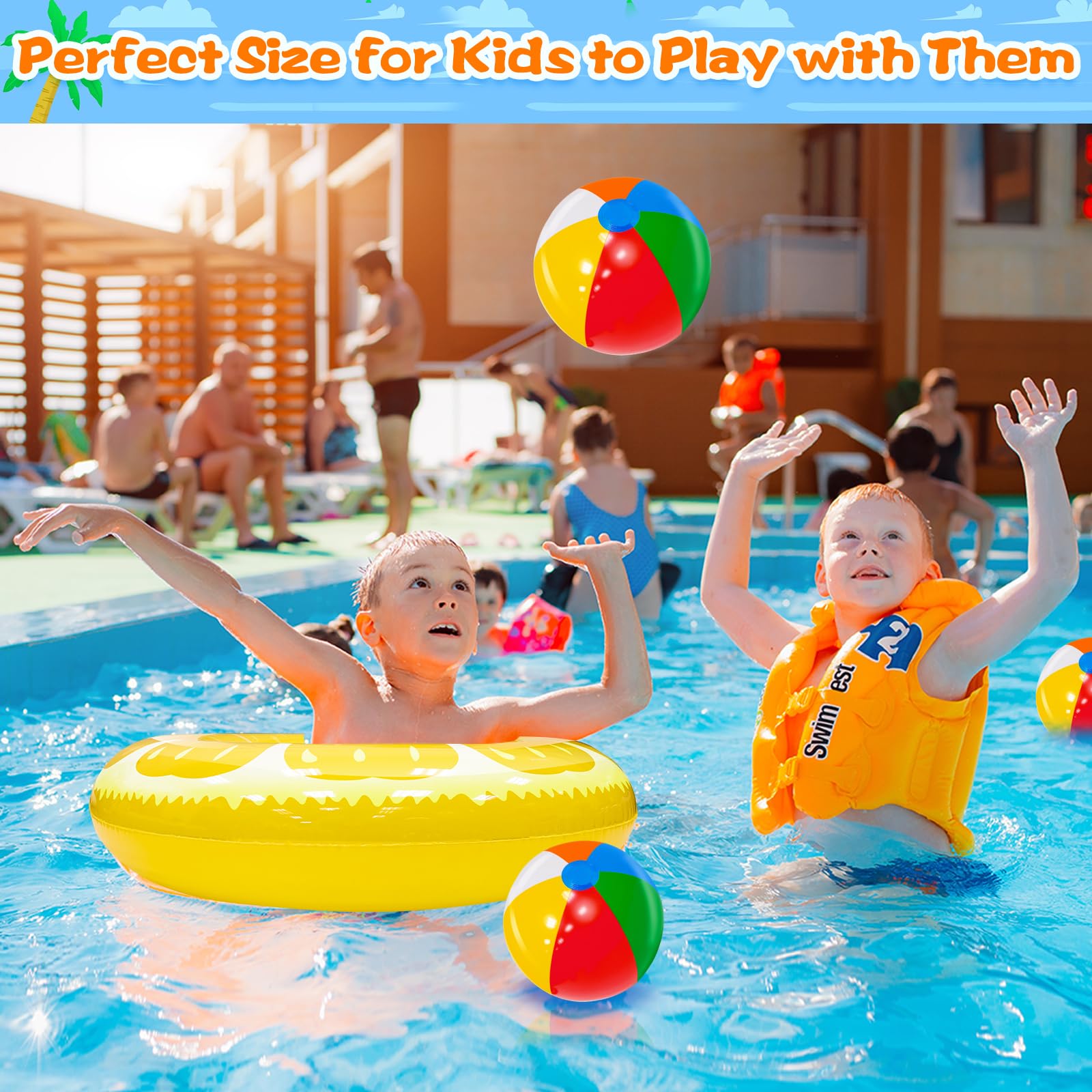 8 Pack Inflatable Pool Floats for Kids & Adults - 4 Fruit Swim Rings + 4 Beach Balls - Summer Water Toys for Pool, Beach, Luau Parties & Backyard Fun - Hawaiian-Themed Floaties for Swimming & Relaxation