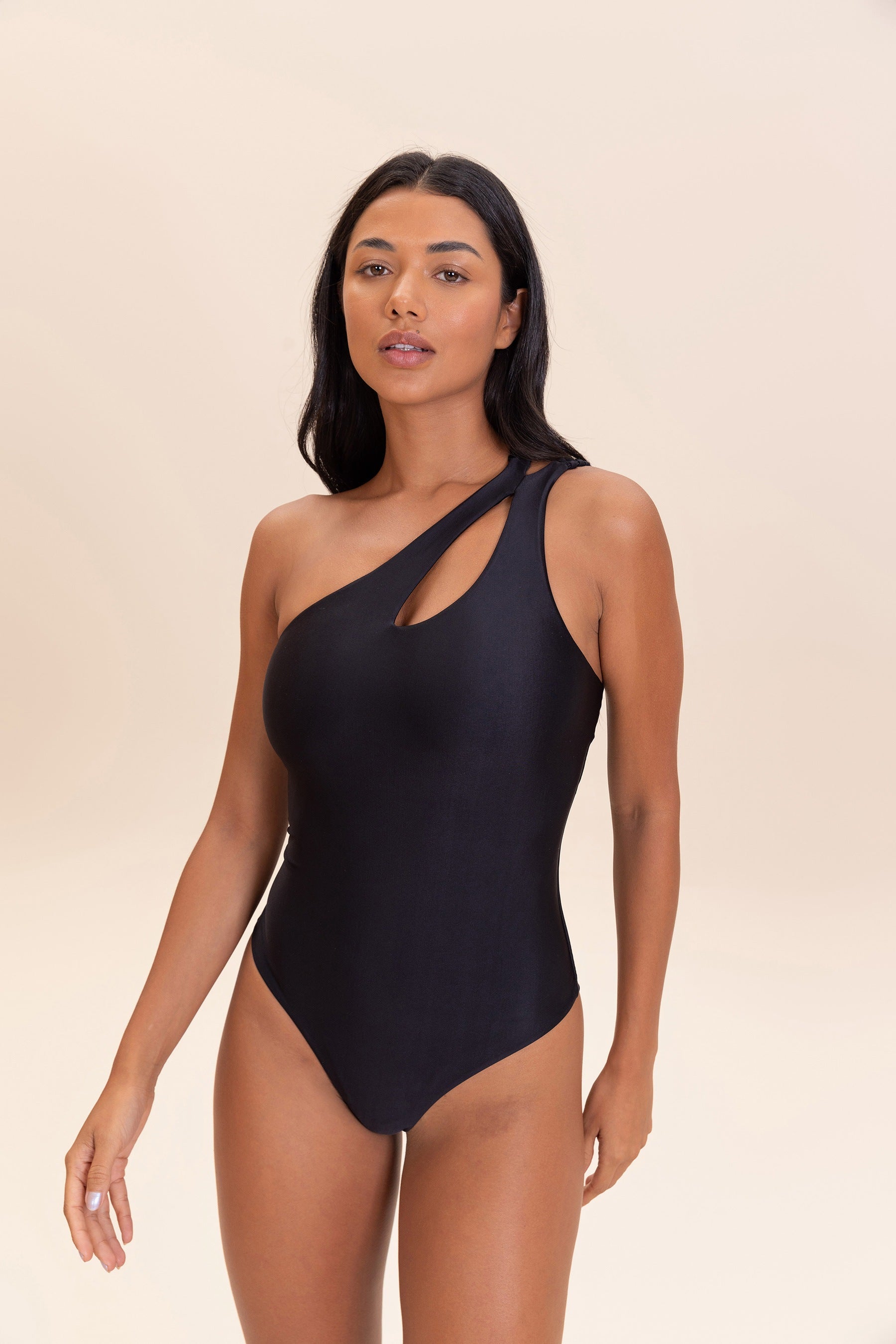 Shine One Shoulder Cut Out One Piece Swimsuit - Sexy Monokini Bathing Suit for Women, Beach Vacation & Pool Party