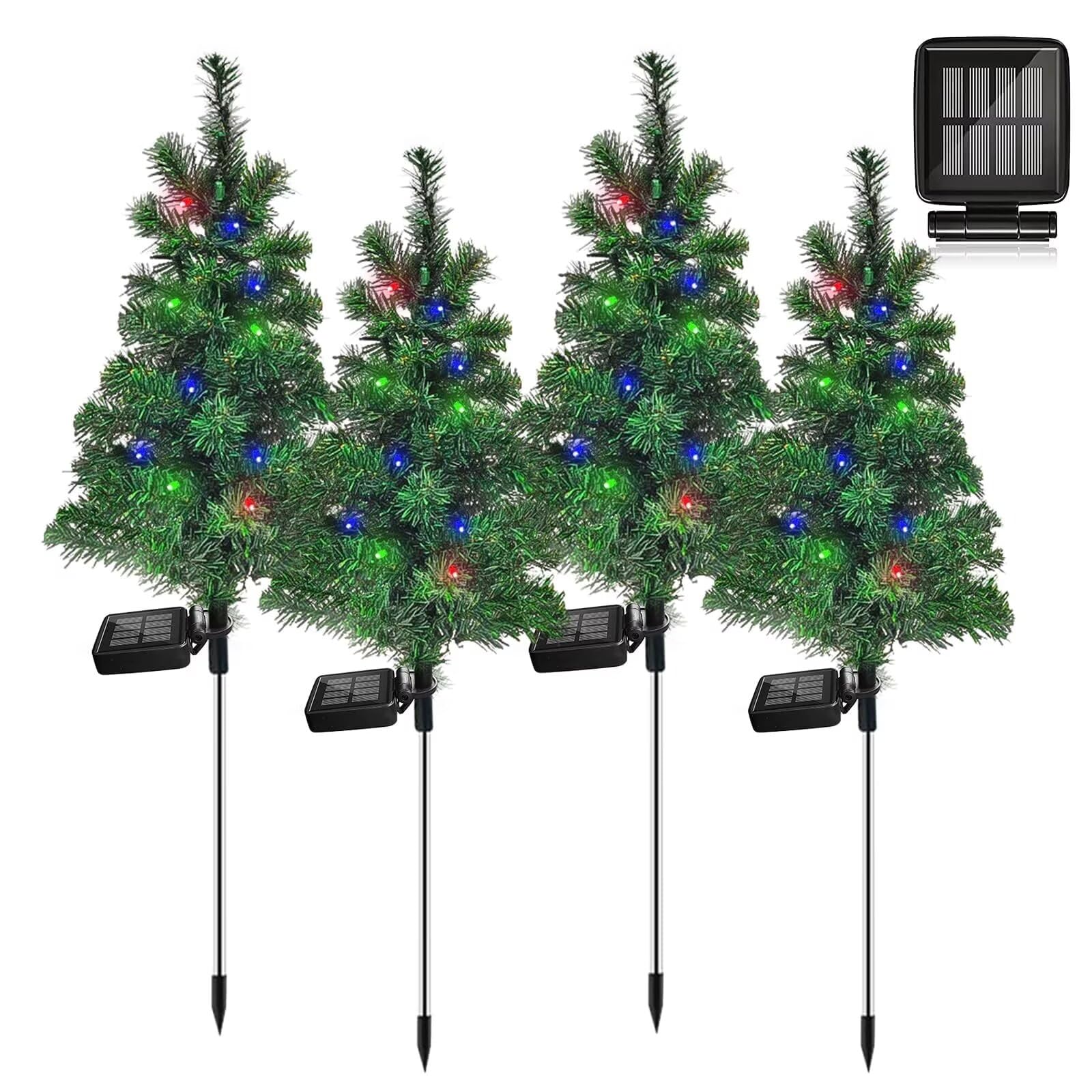 4PCS Solar Christmas Tree Garden Stake Lights - Waterproof Outdoor Xmas Decorations for Yard, Patio, Pathway - Holiday Lighting for Christmas Décor & Festive Ambiance
