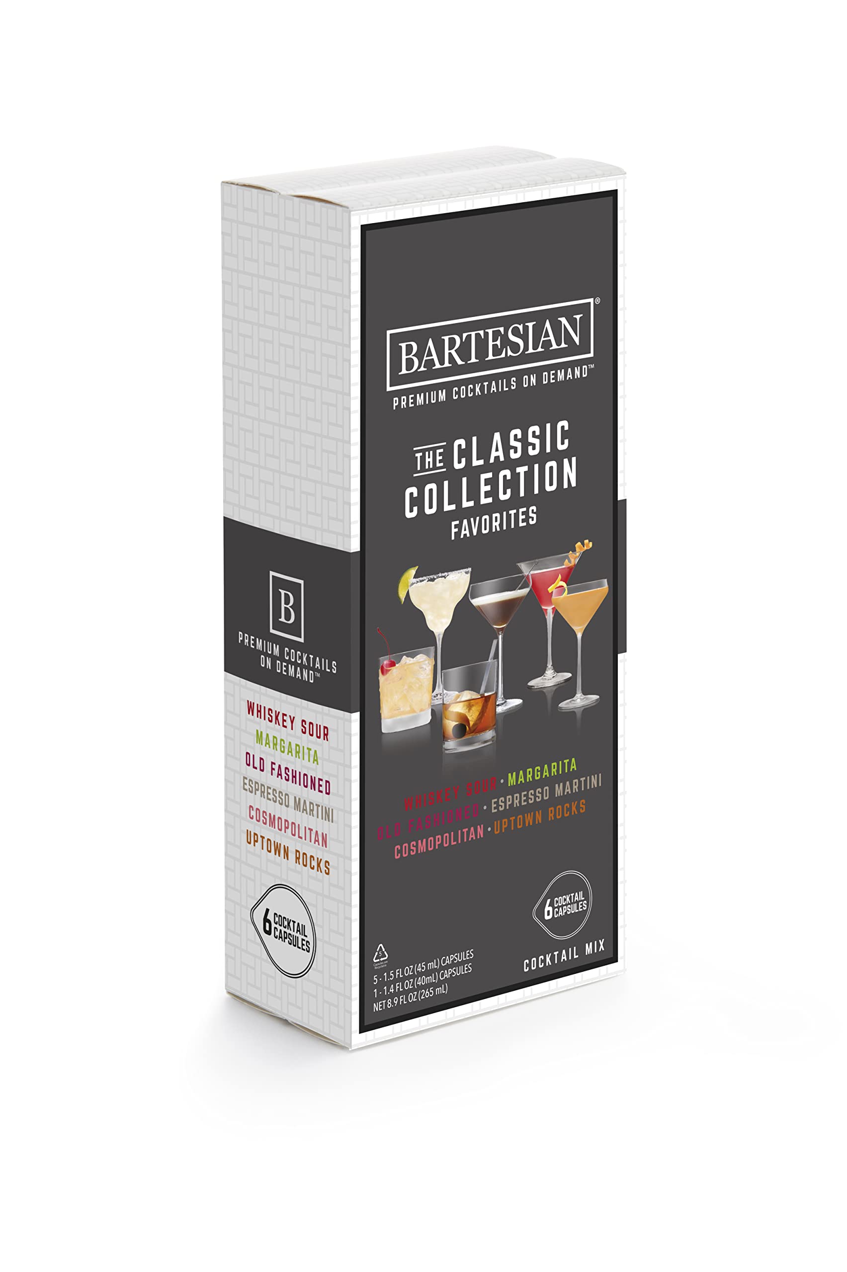Bartesian Premium Cocktail Maker Capsules - Classic Collection Variety Pack of 6 (55524) | Perfect for Home Bars, Parties & Entertaining