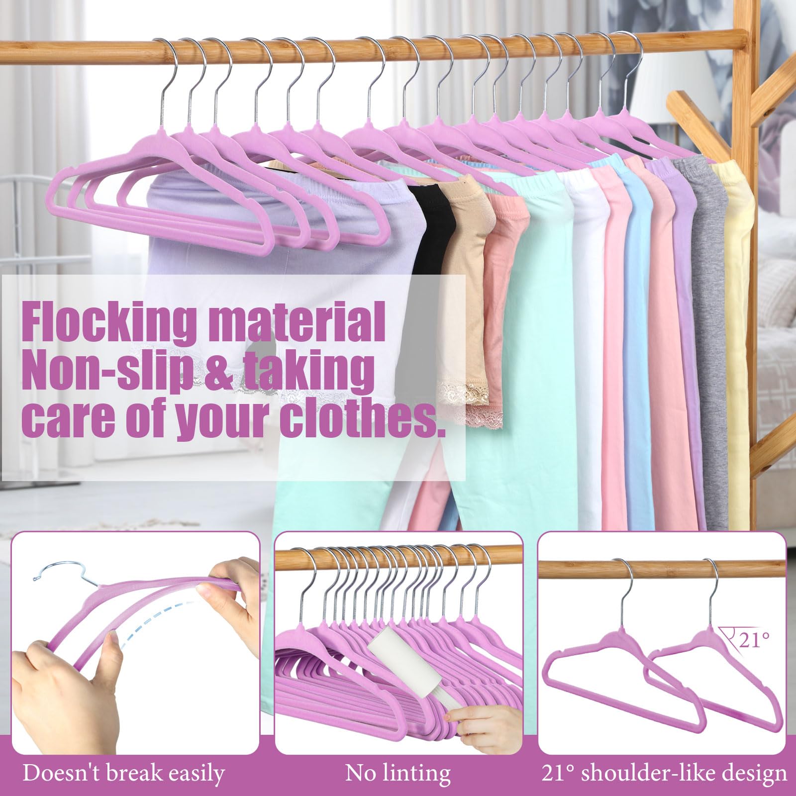 100 Pack Velvet Hangers Bulk - Non Slip Clothes Hangers for Baby Clothes - Durable Space Saving Hangers for Nursery & Toddler Wardrobe (Light Purple) - Perfect for Organizing Baby Clothes, Kids' Closets & Small Spaces