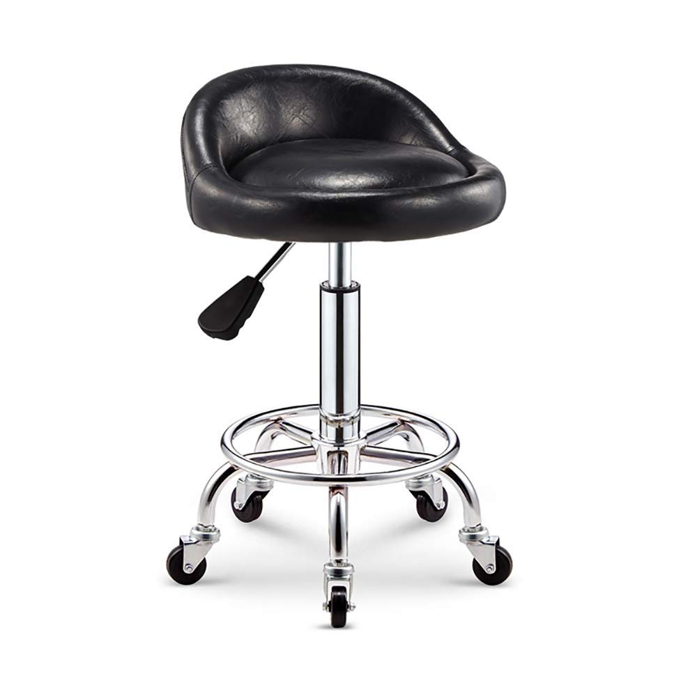 Adjustable Hydraulic Rolling Salon Stool with Backrest & Wheels - Ergonomic Swivel Chair for Tattoo, Massage, Facial Spa, Manicure & Dentist Clinic - Perfect for Beauty Salons, Tattoo Parlors & Medical Offices (Black)
