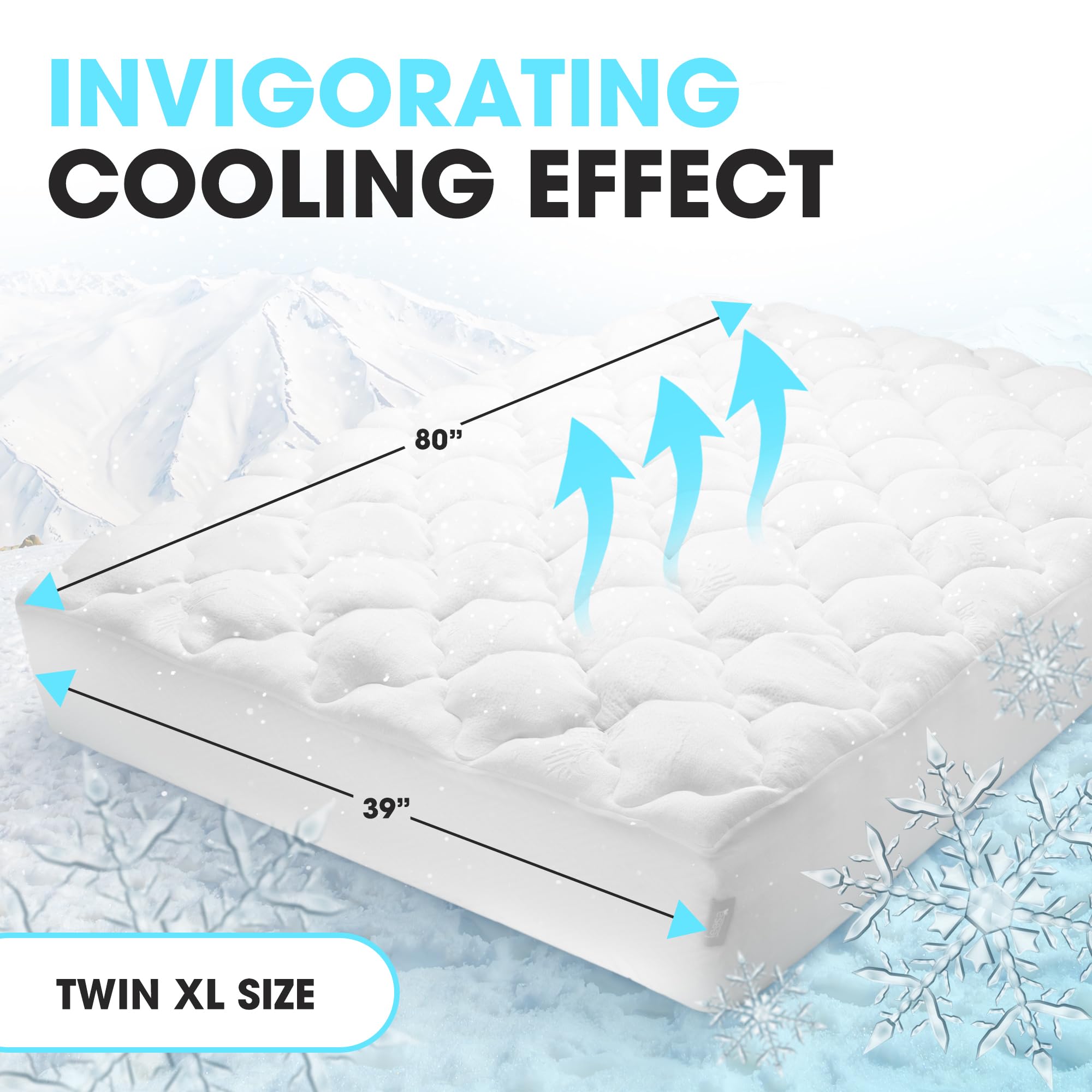 Cooling Twin XL Mattress Topper - Extra Soft Rayon from Bamboo, Pillow Top & Machine Washable for Ultimate Comfort | Perfect for Hot Sleepers, Dorm Rooms & Guest Beds