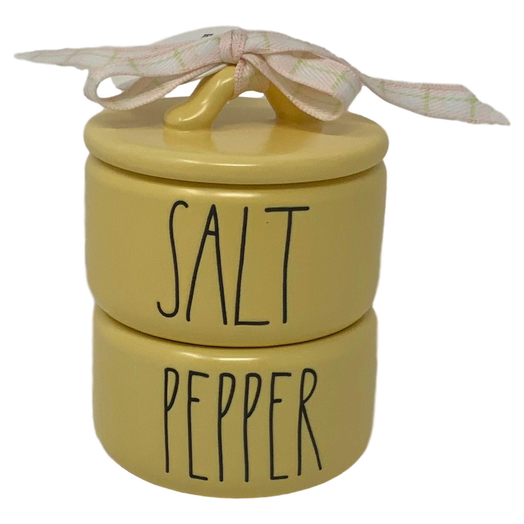 Rae Dunn Pastel Yellow Salt and Pepper Shakers Set of 2 - Stackable Ceramic Condiment Containers with LL Font Letters - Perfect for Kitchen, Dining Table, and Gift Giving