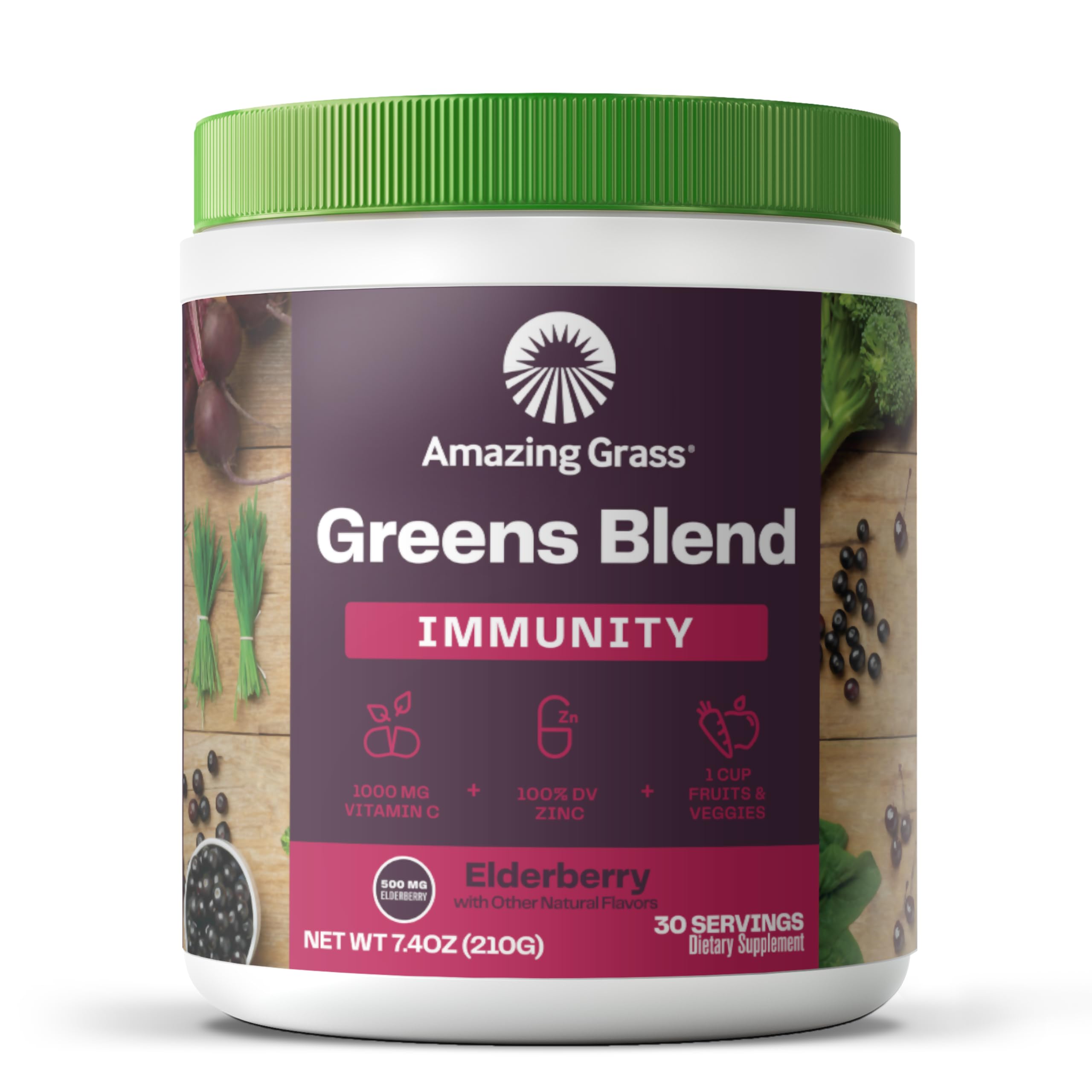 Amazing Grass Greens Superfood Powder - Organic Spirulina, Chlorella, Beet Root with Digestive Enzymes & Probiotics for Immune Support & Gut Health - 30 Servings | Perfect for Smoothies, Juices & Daily Wellness Routine