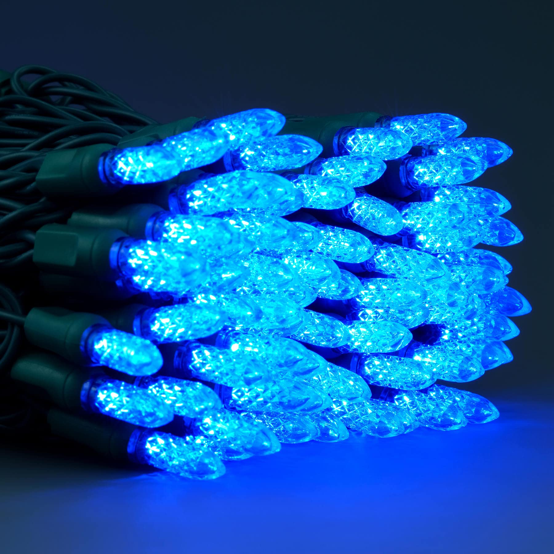 YULETIME Blue Faceted LED Christmas Lights - Waterproof UL Certified String Lights for Indoor & Outdoor Holiday Decorations