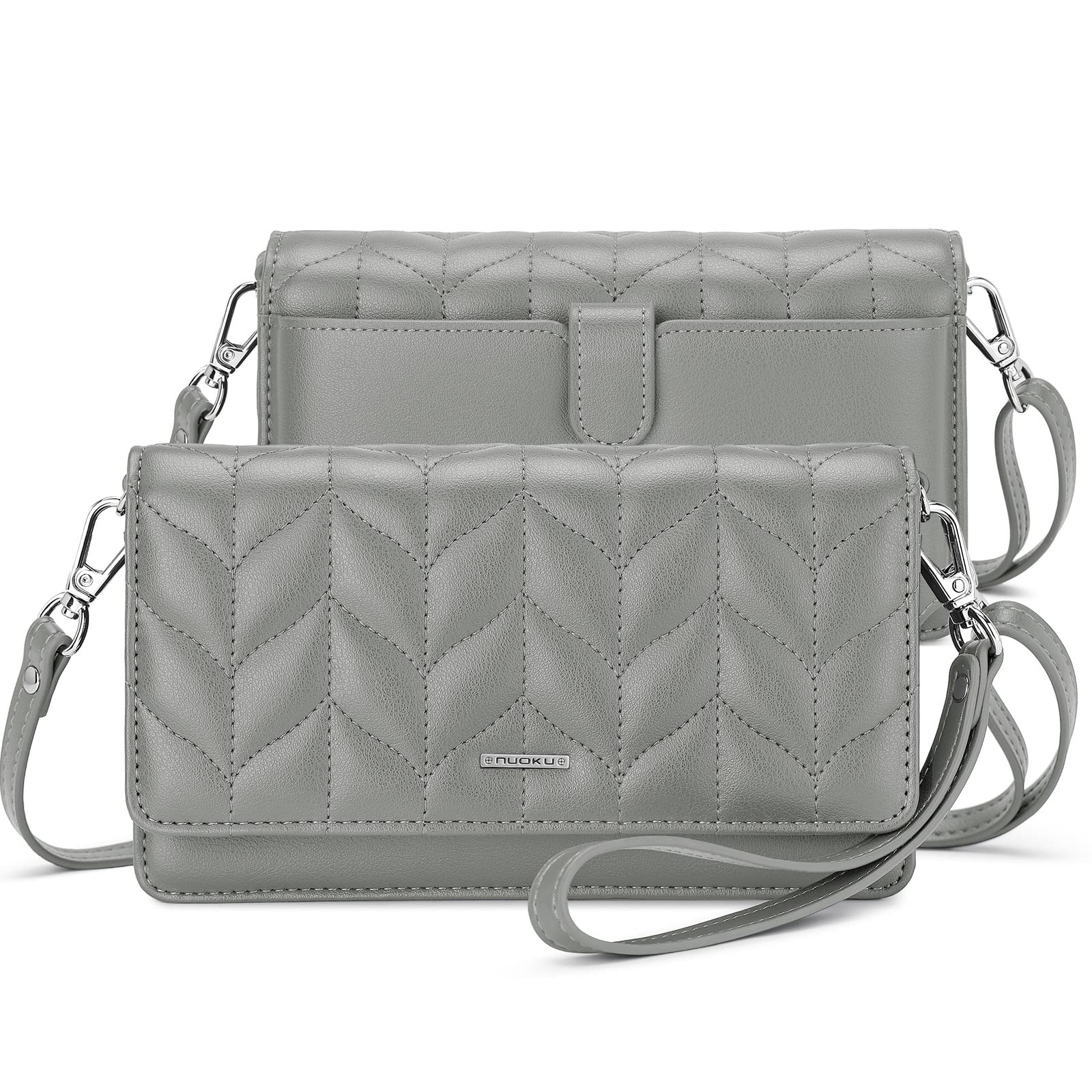 Nuoku Women's Small RFID Crossbody Bag with 2 Adjustable Straps - Phone Purse Wallet with Card Slots, Wristlet Handbag (Gray) - Perfect for Travel, Shopping & Everyday Use