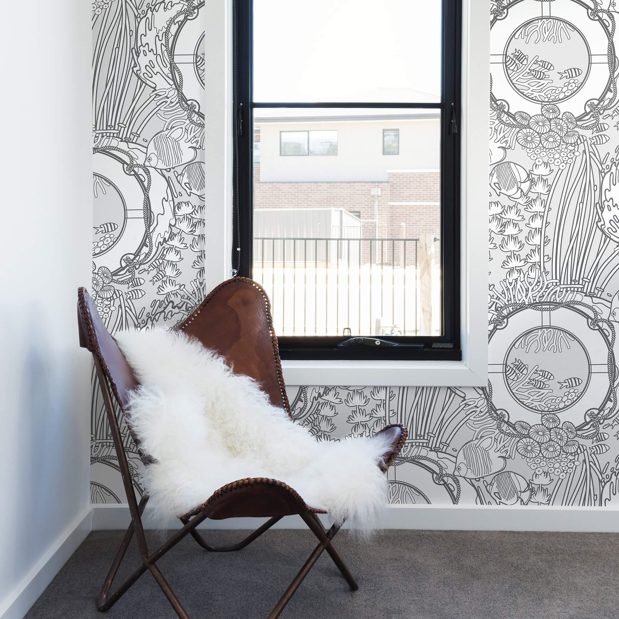 White and Grey Fish Nautical Peel and Stick Removable Wallpaper - Self-Adhesive Decorative Wall Covering for Bathroom, Nursery & Coastal Home Decor